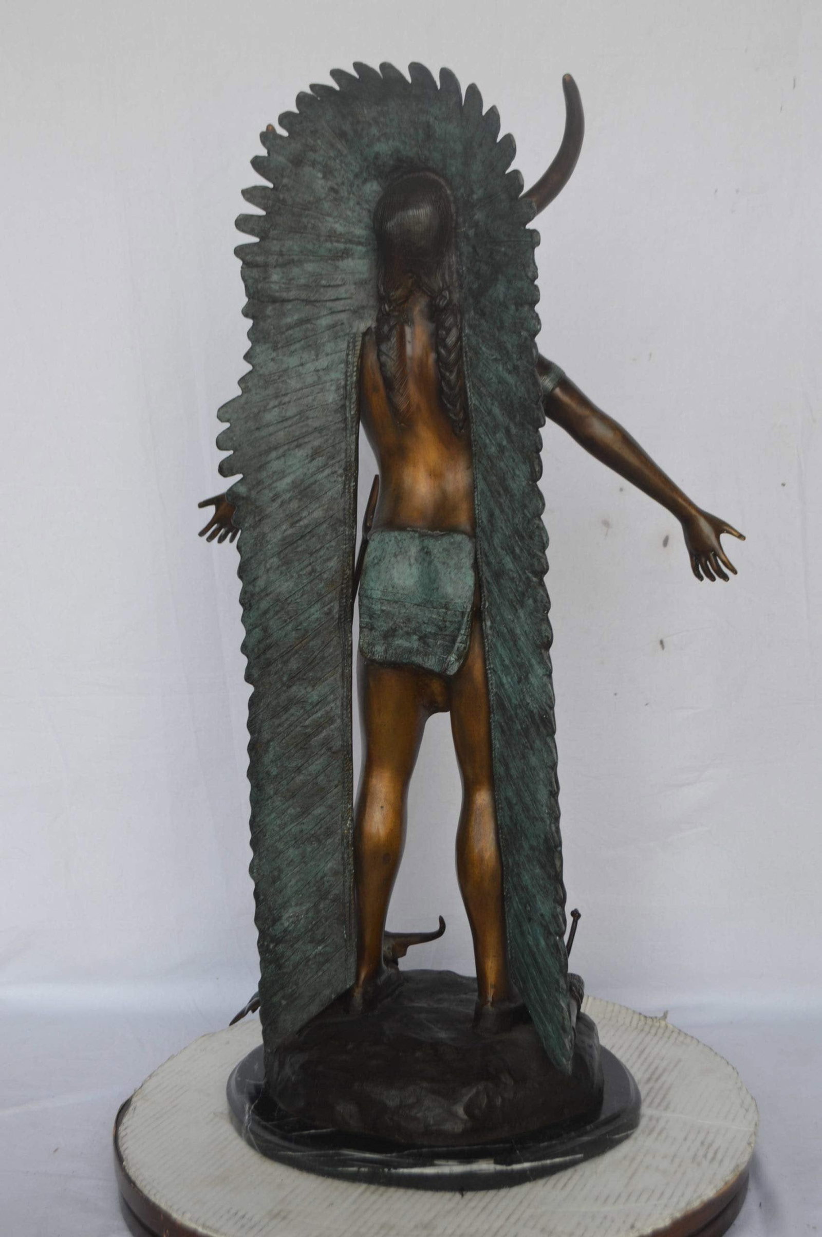 Indian with Plume bronze statue - Size: 22"L x 14"W x 38"H. - 7