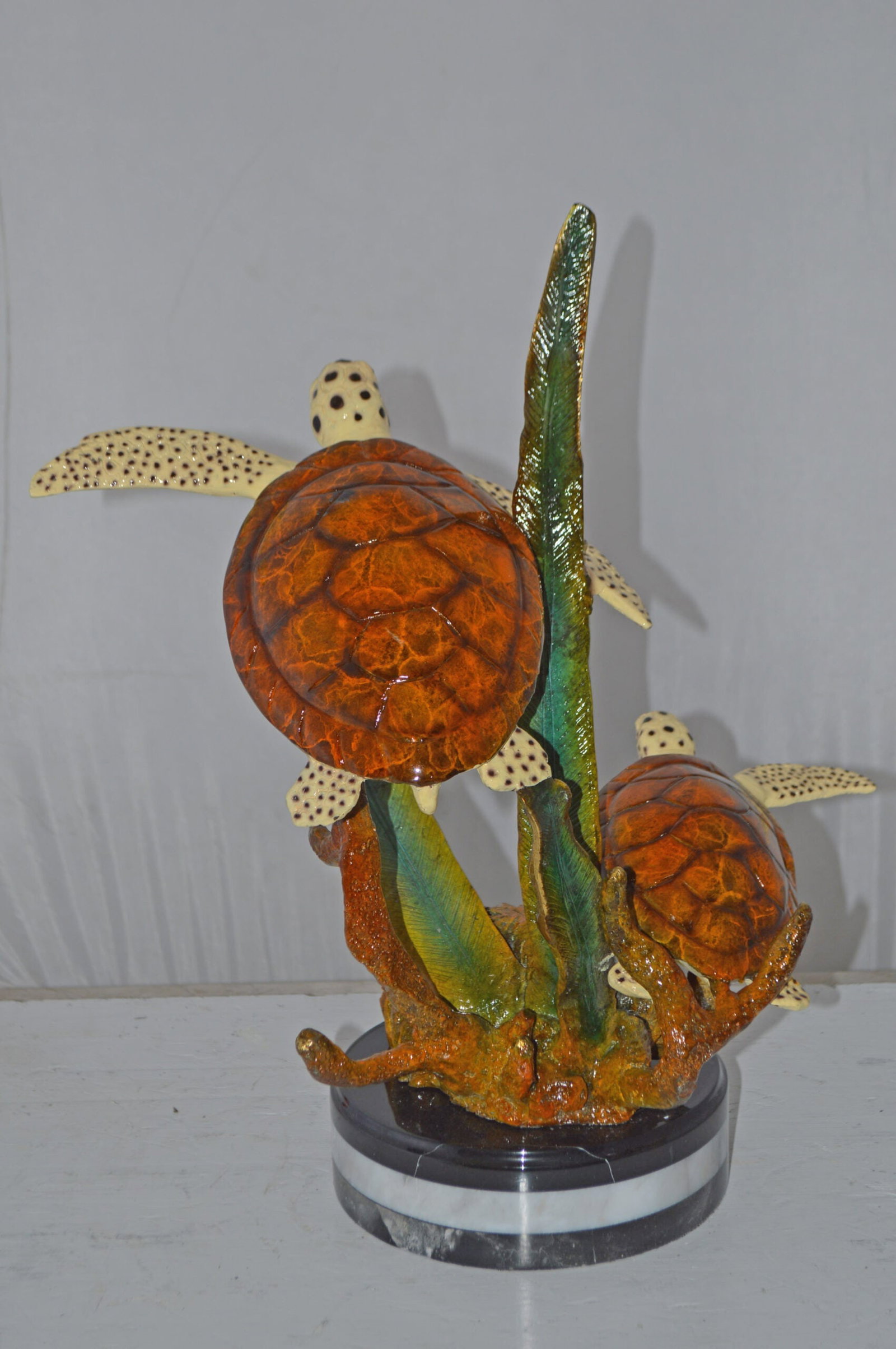 Two Brown Sea Turtles Swimming Bronze Statue - Size: 12"L x 16"W x 19"H. - 7