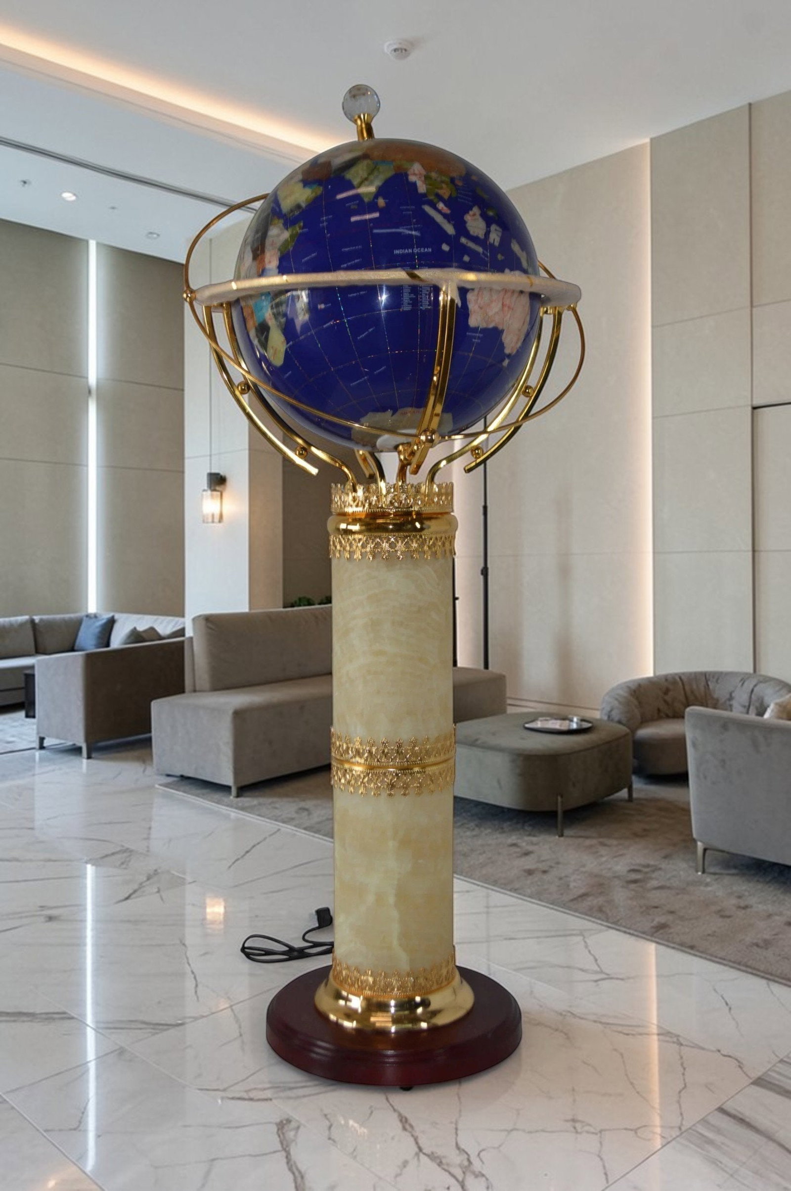Illuminated Blue - World Globe Rotated by motor - Size: 19" x 19" x 42"H - 2