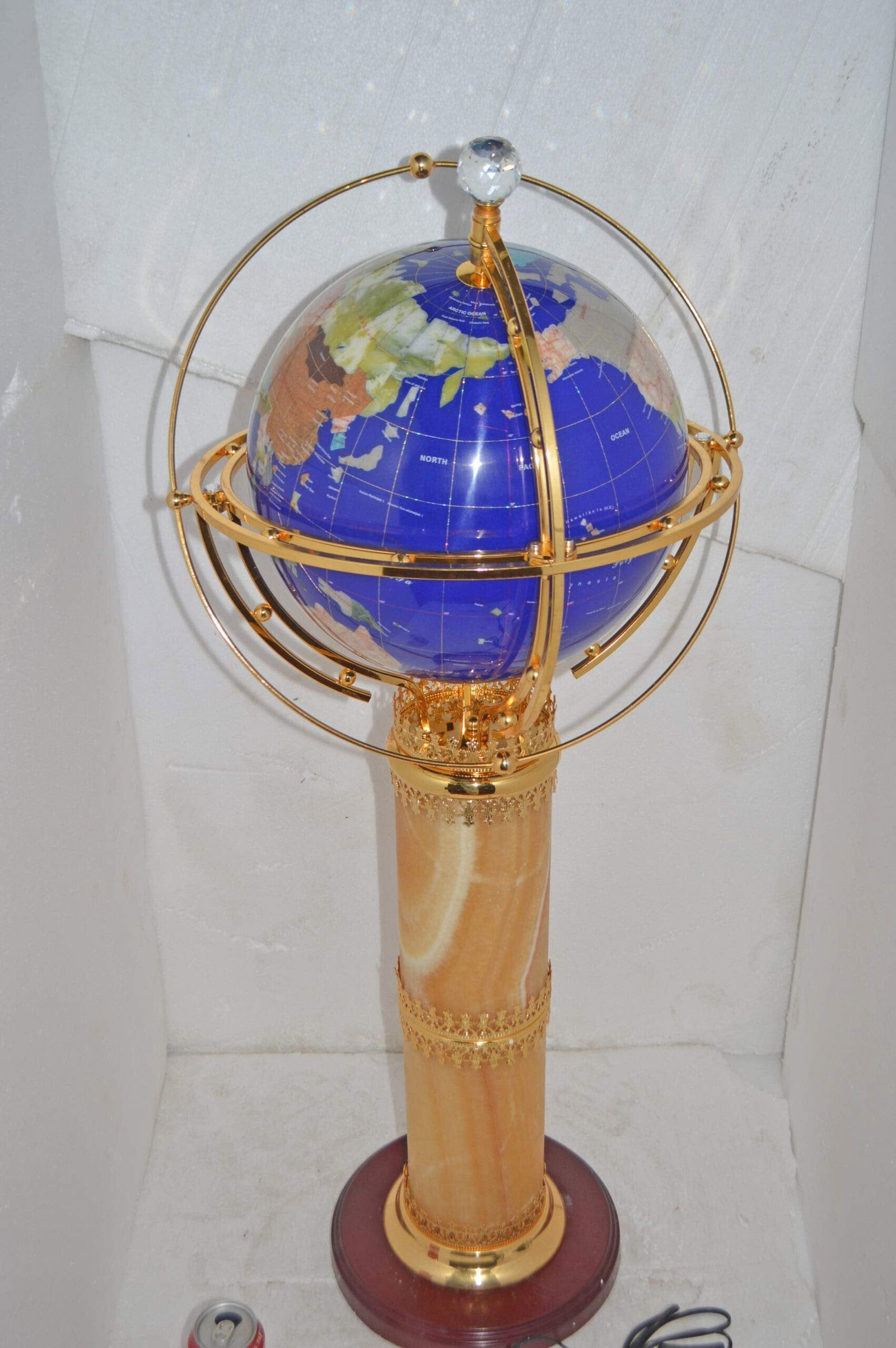 Illuminated Blue - World Globe Rotated by motor - Size: 19" x 19" x 42"H - 7