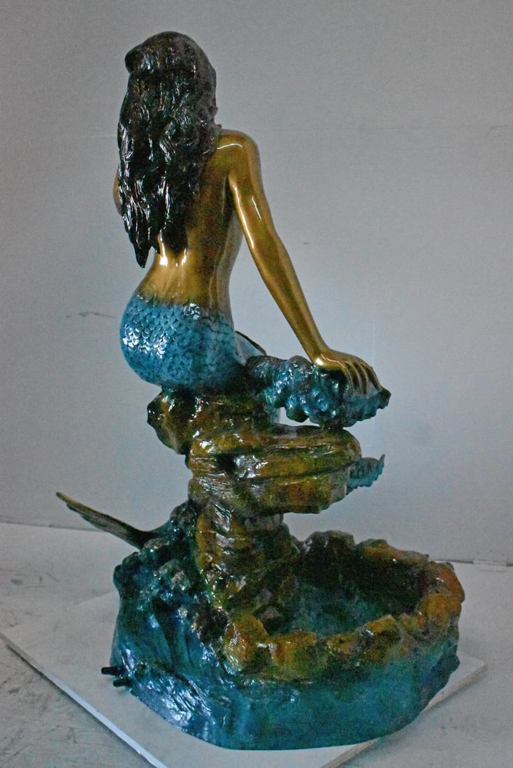 Beautiful Large Mermaid Bronze Statue Fountain - Size: 35"L x 32"W x 53"H. - 7