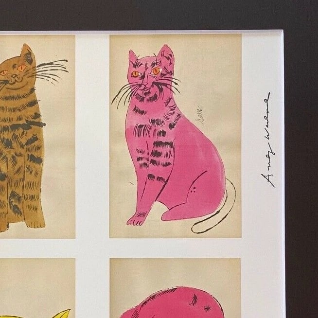 ANDY WARHOL | "CATS" SIGNED VINTAGE PRINT MATTED AND FRAMED - 3