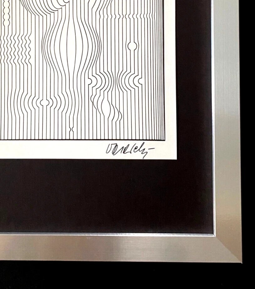VICTOR VASARELY PRINT FROM 1970 + SIGNED GEOMETRIC ABSTRACT +NEW FRAME 14x11in! - 3