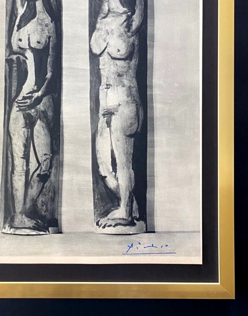 PABLO PICASSO + SIGNED VINTAGE 1951 ARTISTIC FIGURES PRINT FROM VERVE + FRAMED - 2