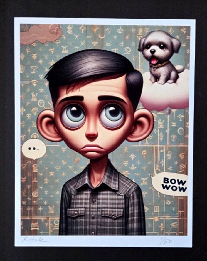 I MISS MY DOG BOWOW Hand Signed LtdEd Print by Pop Artist Rabbit Hole 2/50 COA - 2