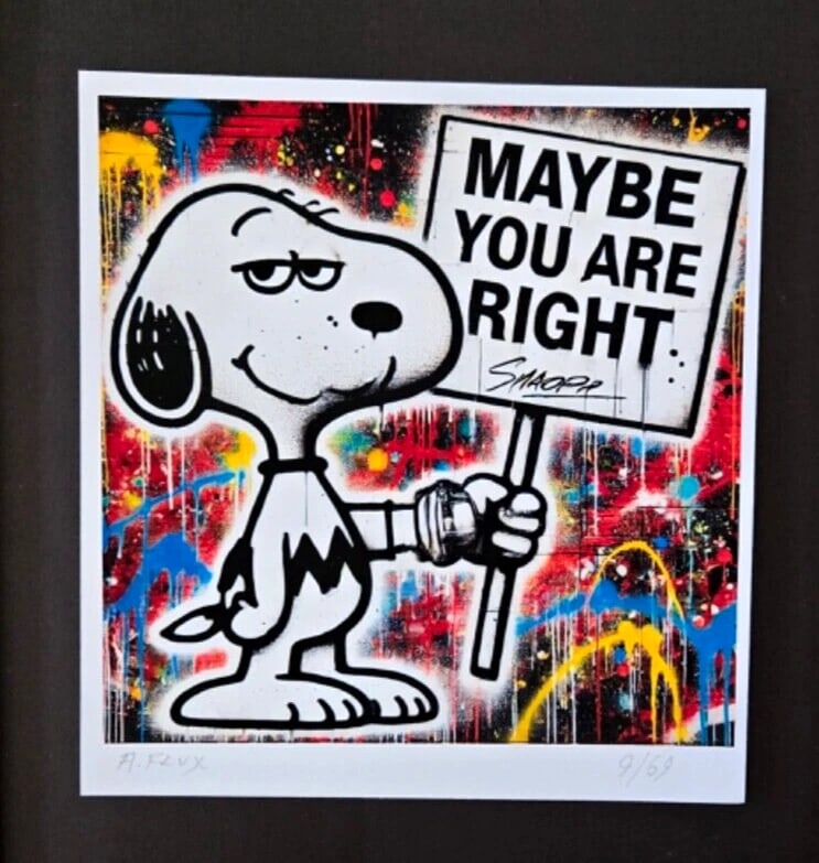 AIDAN FLUX Hand Signed Authentic Print 14x11in. Framed Snoopy | COA - 3