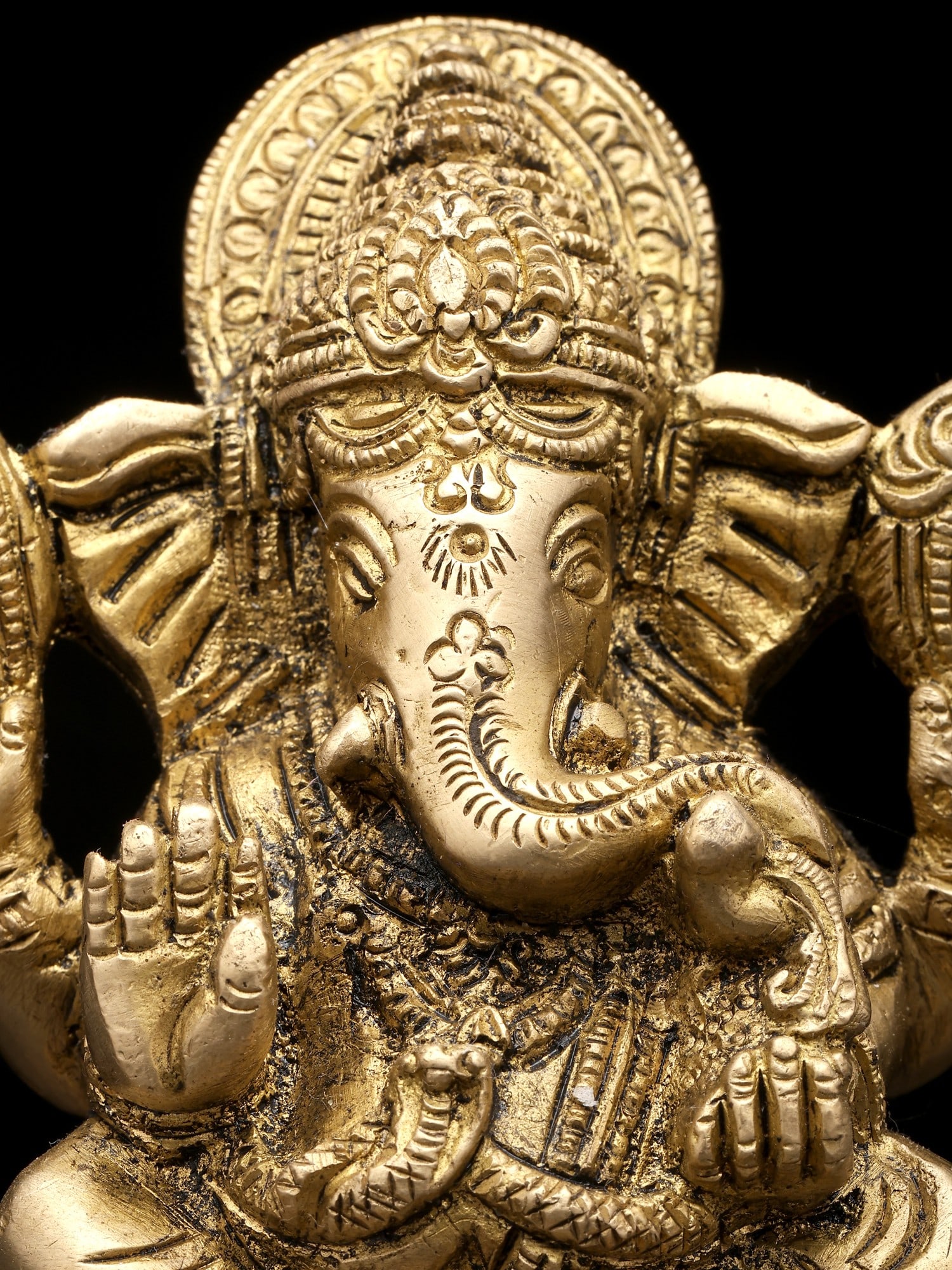 4" Small Four Armed Blessing Lord Ganesha | Brass Statue - 2