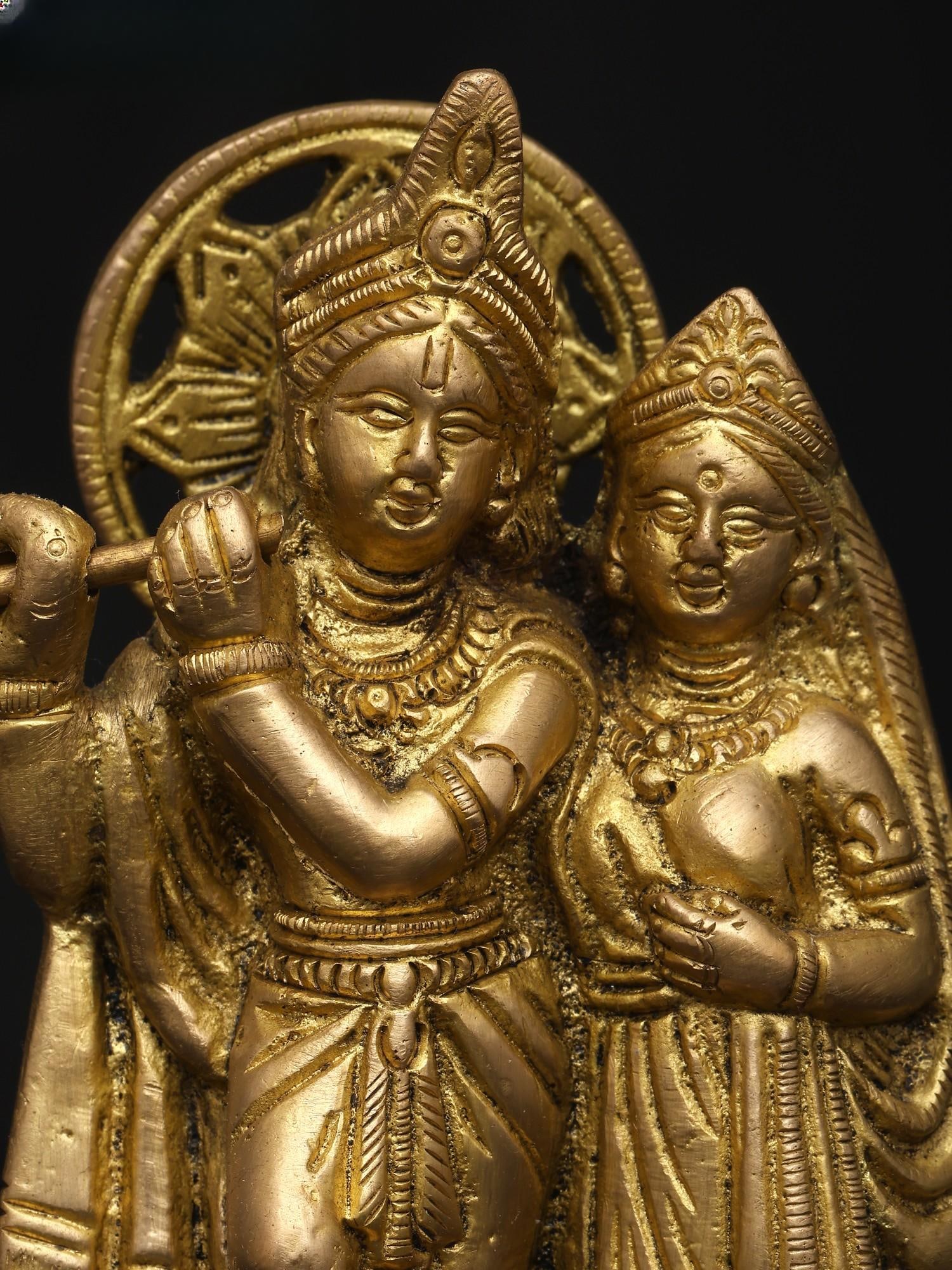 5" Small Standing Radha Krishna | Brass Statue | Made In India - 2