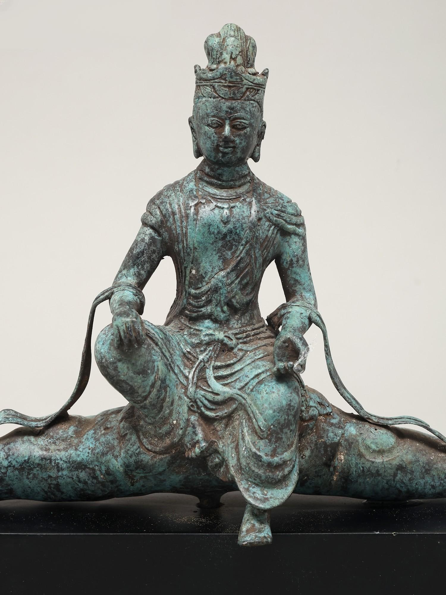 14" Sitting Lord Indra | Brass Statue from Indonesia - 2