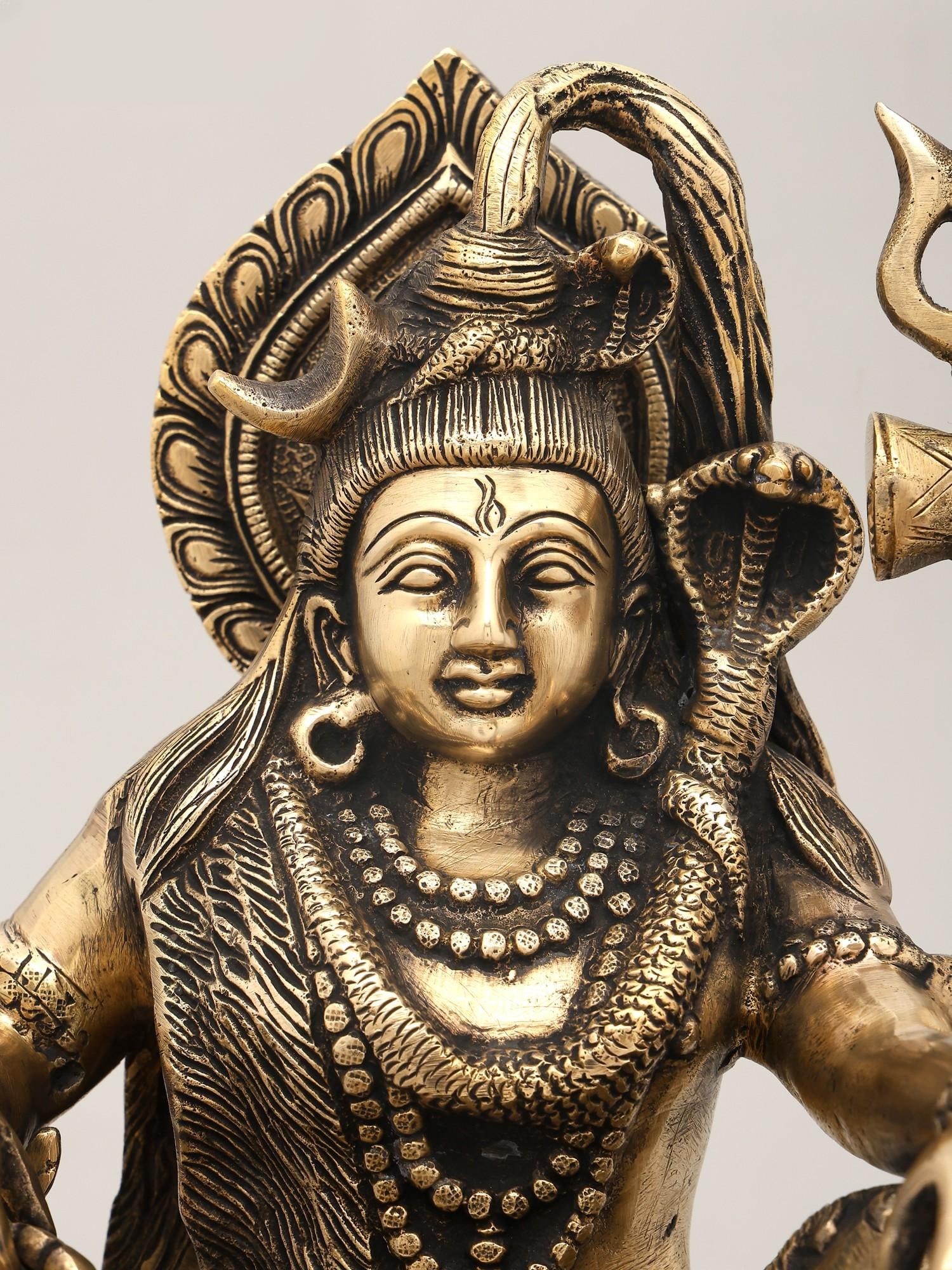 9" Sitting Lord Shiva with Shivalinga and Nandi | Brass Statue - 2