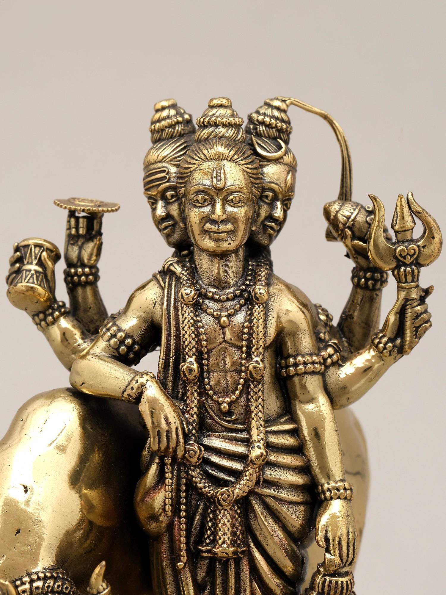 5" Small Superfine Lord Dattatreya | Brass Statue - 2