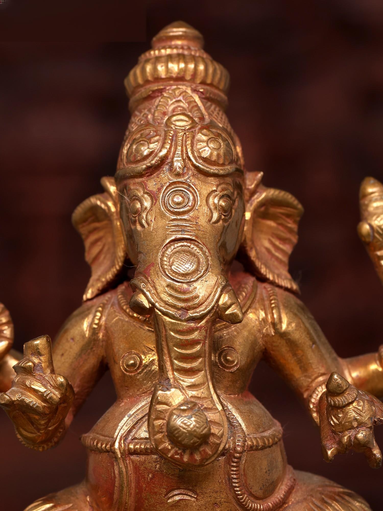 5" Small Sitting Lord Ganapati | Bronze Statue - 2