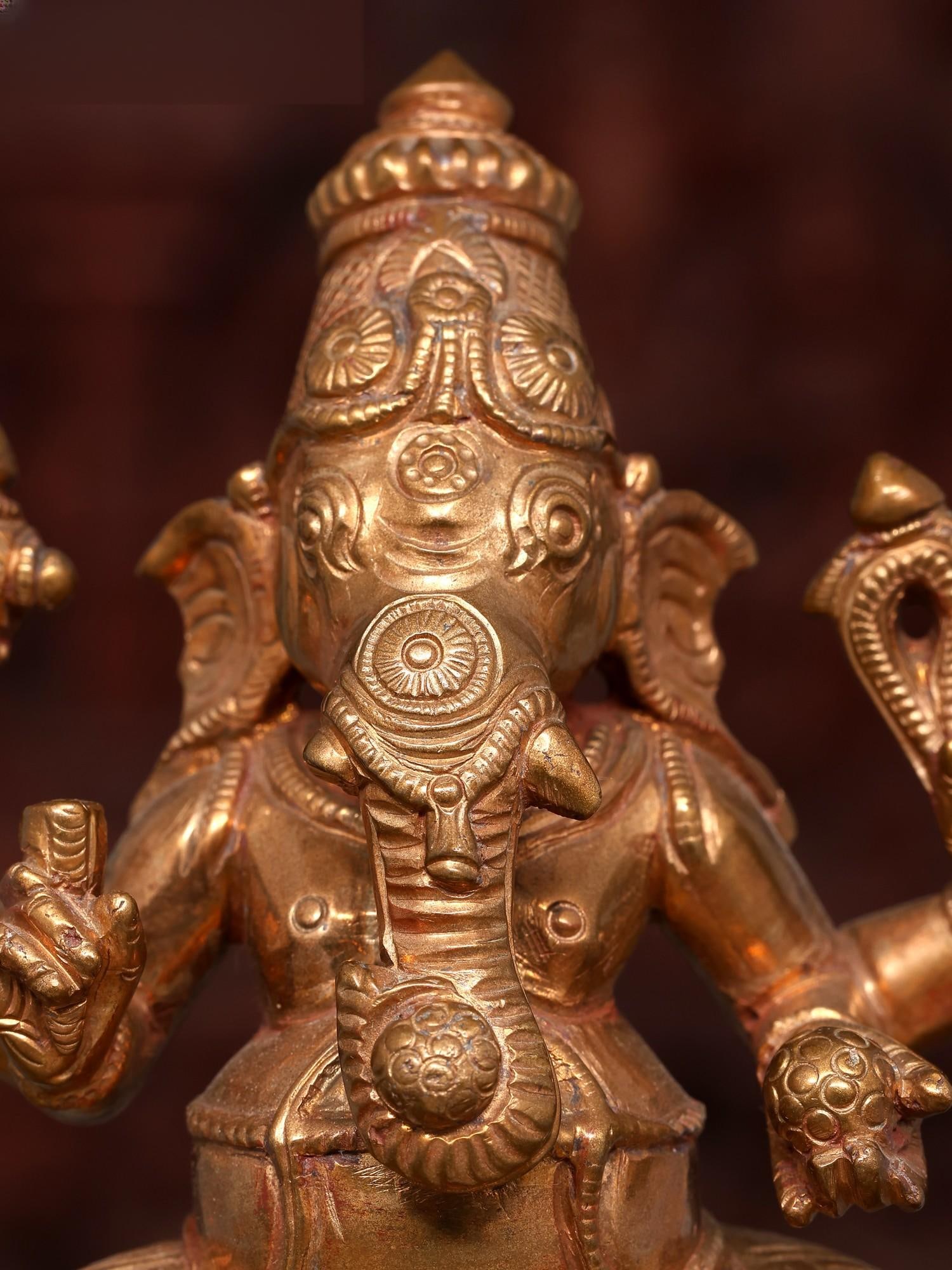 5" Small Sitting Bhagawan Ganesha | Bronze Idol - 2