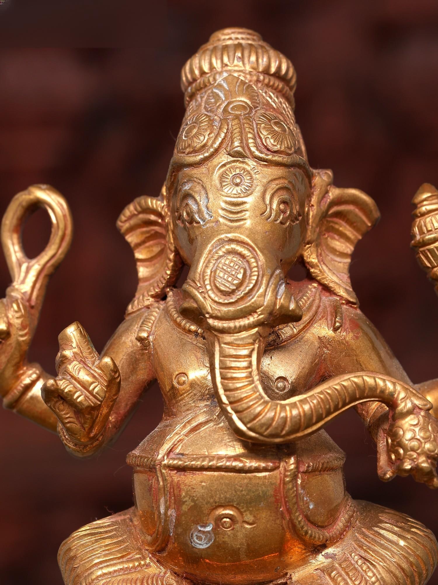 5" Small Four Hands Lord Ganapati | Bronze Idol - 2