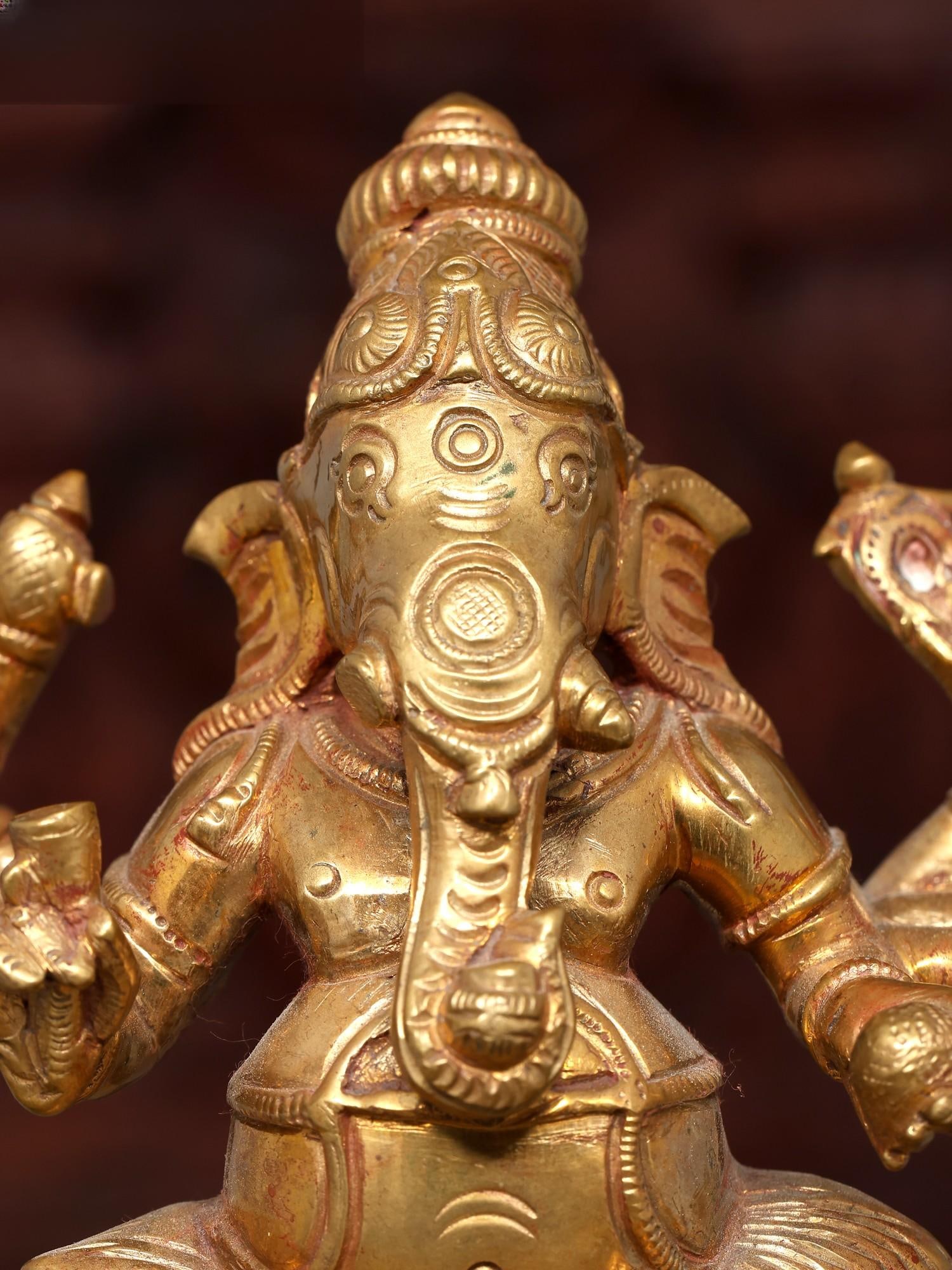5" Small Eight Armed Sitting Lord Ganesha | Bronze Idol - 2