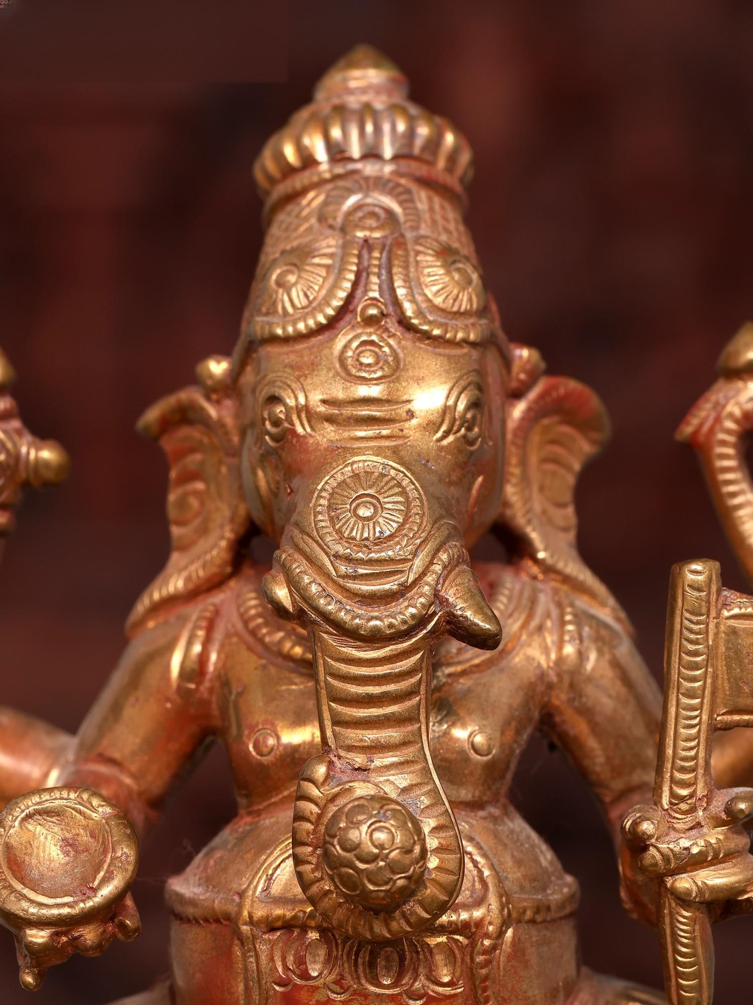 6" Small Sitting Bhagawan Ganapati | Bronze Statue - 2