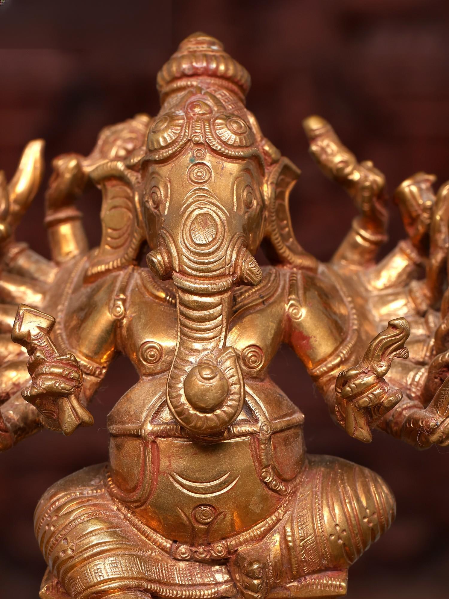 5" Small Multi-Armed Ganesha - Symbol of Wisdom & Power | Bronze Statue - 2