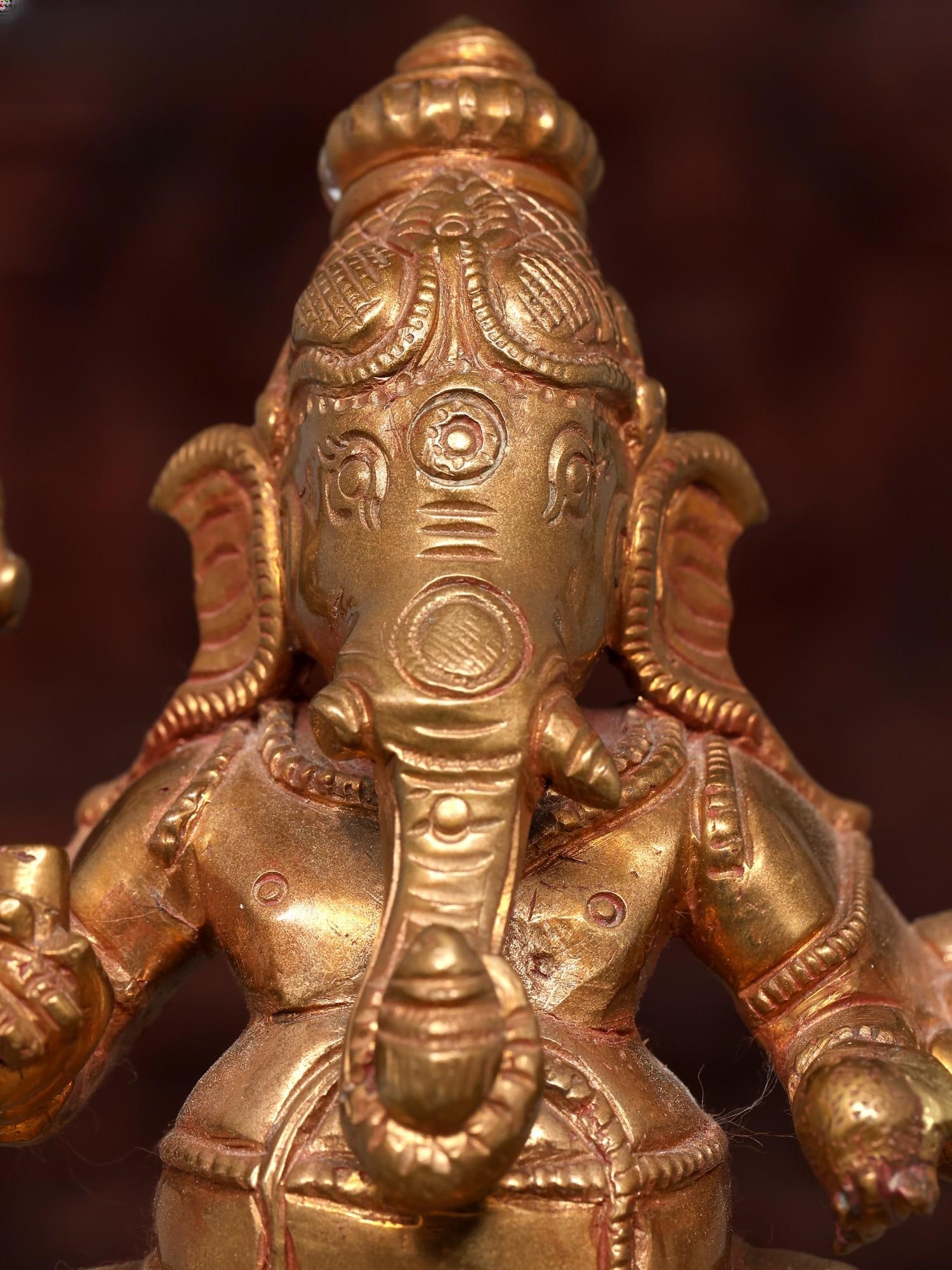 5" Small Lord Ganesha with Eight Arms | Bronze Statue - 2