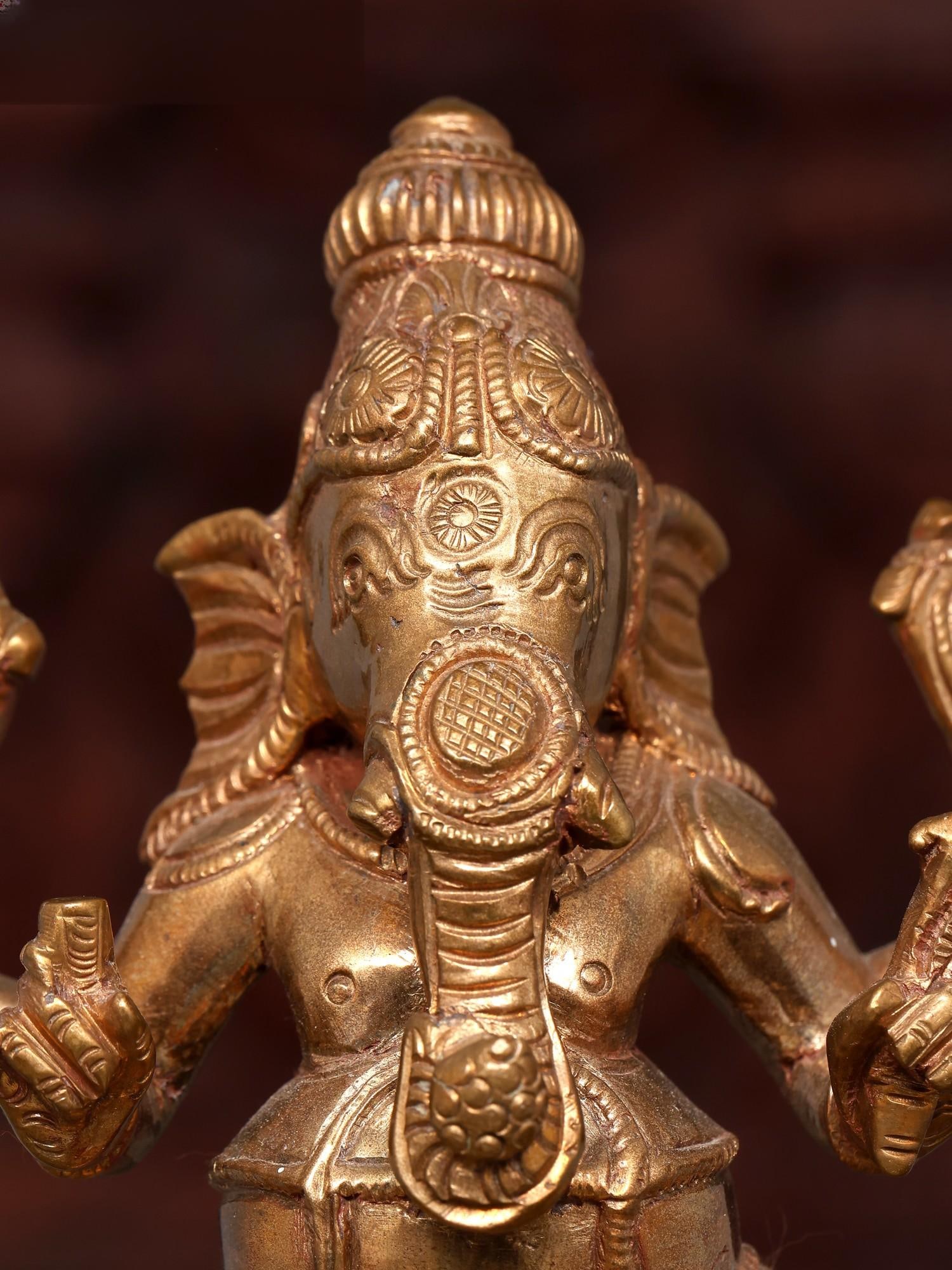 5" Small Vighnaharta Ganesha Seated on Lotus Pedestal | Bronze Statue - 2