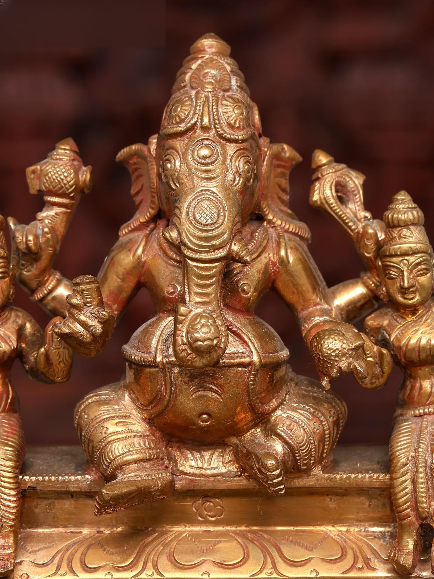 6" Small Lord Ganesha with Riddhi and Siddhi | Bronze Statue - 2