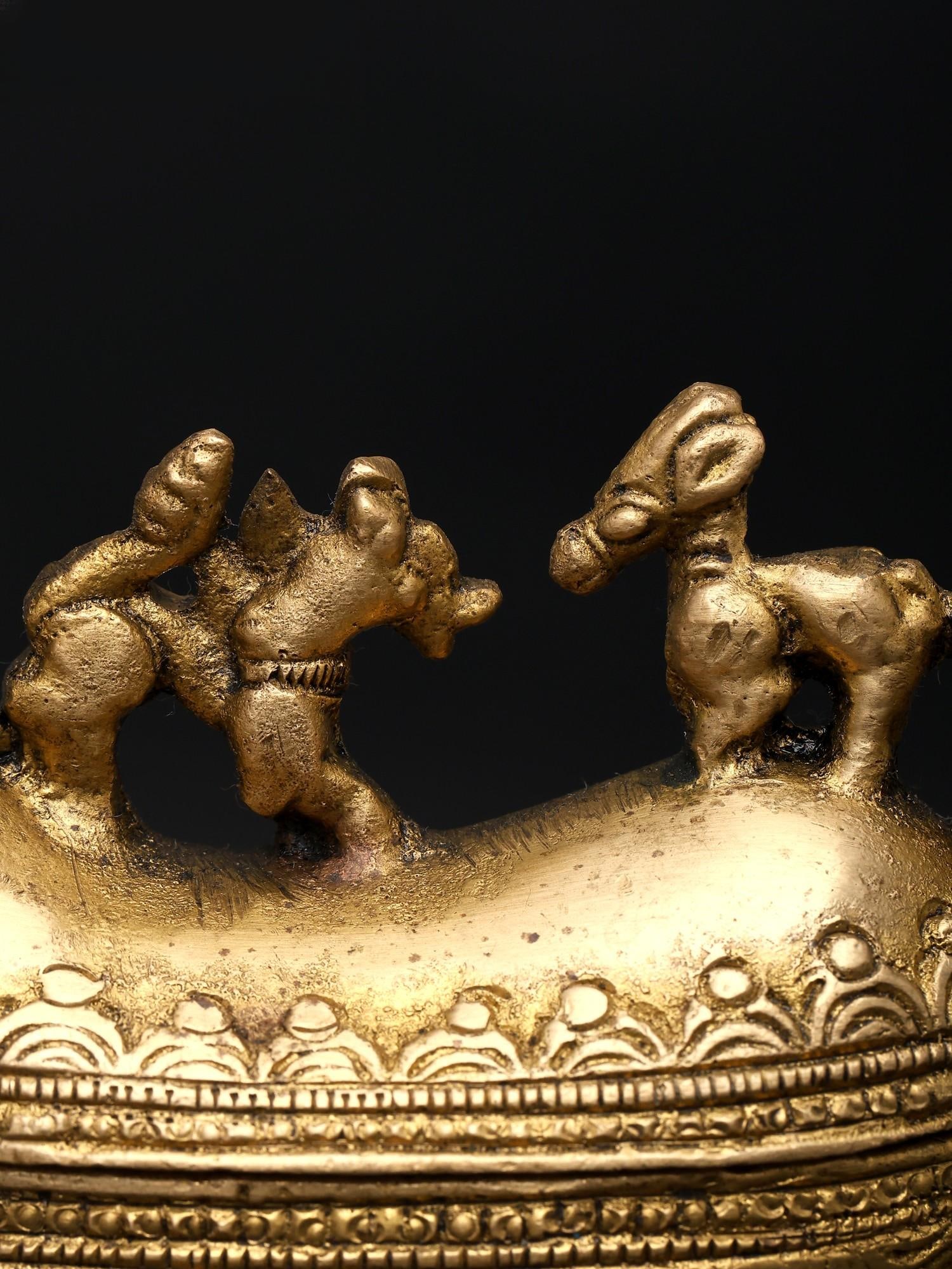 3" Small Boat-Shaped Sindoor Box | Brass Item - 2