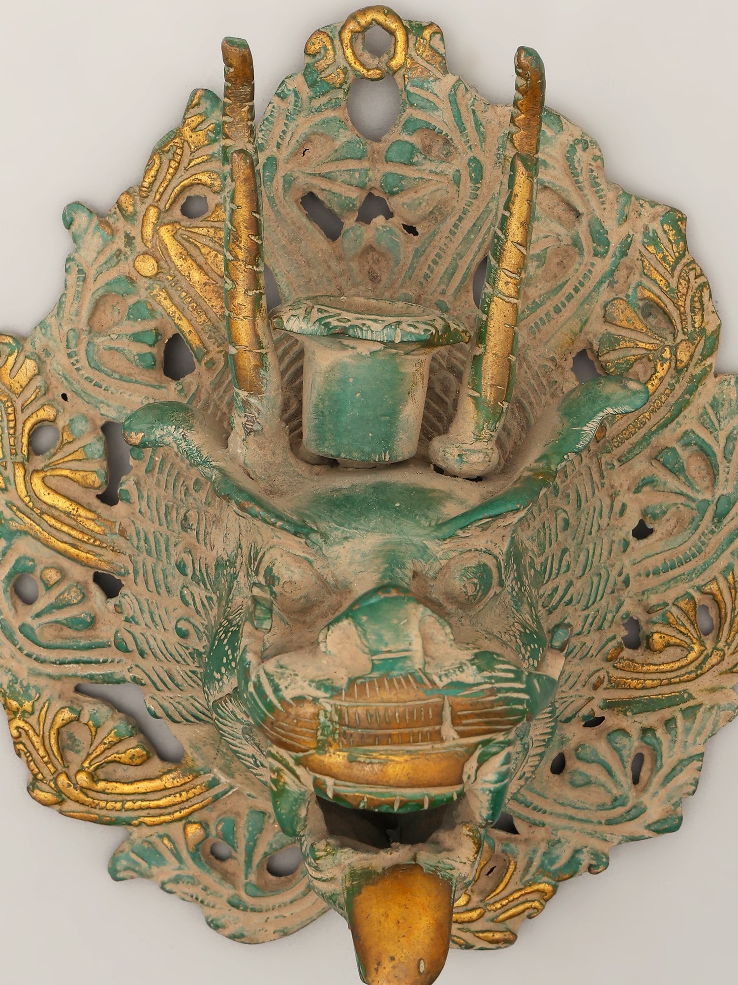 7" Brass Yamantaka Wall Hanging Mask with Candle Stand | Made In India - 2