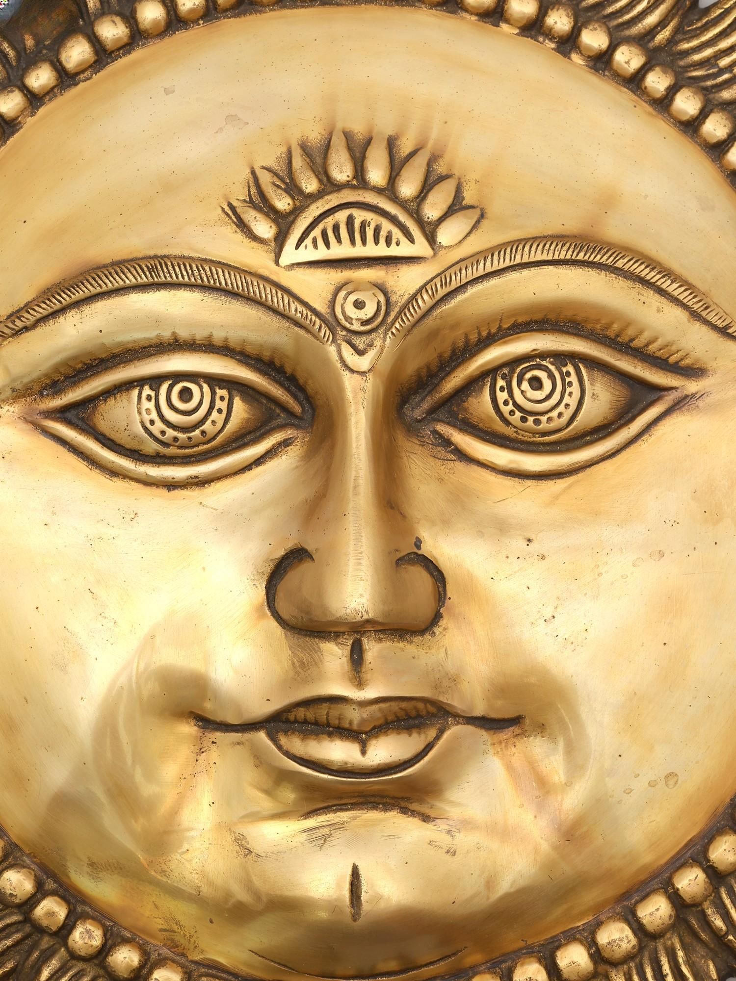 17" Lord Surya Wall Hanging Statue in Brass | Made In India | Handmade - 2