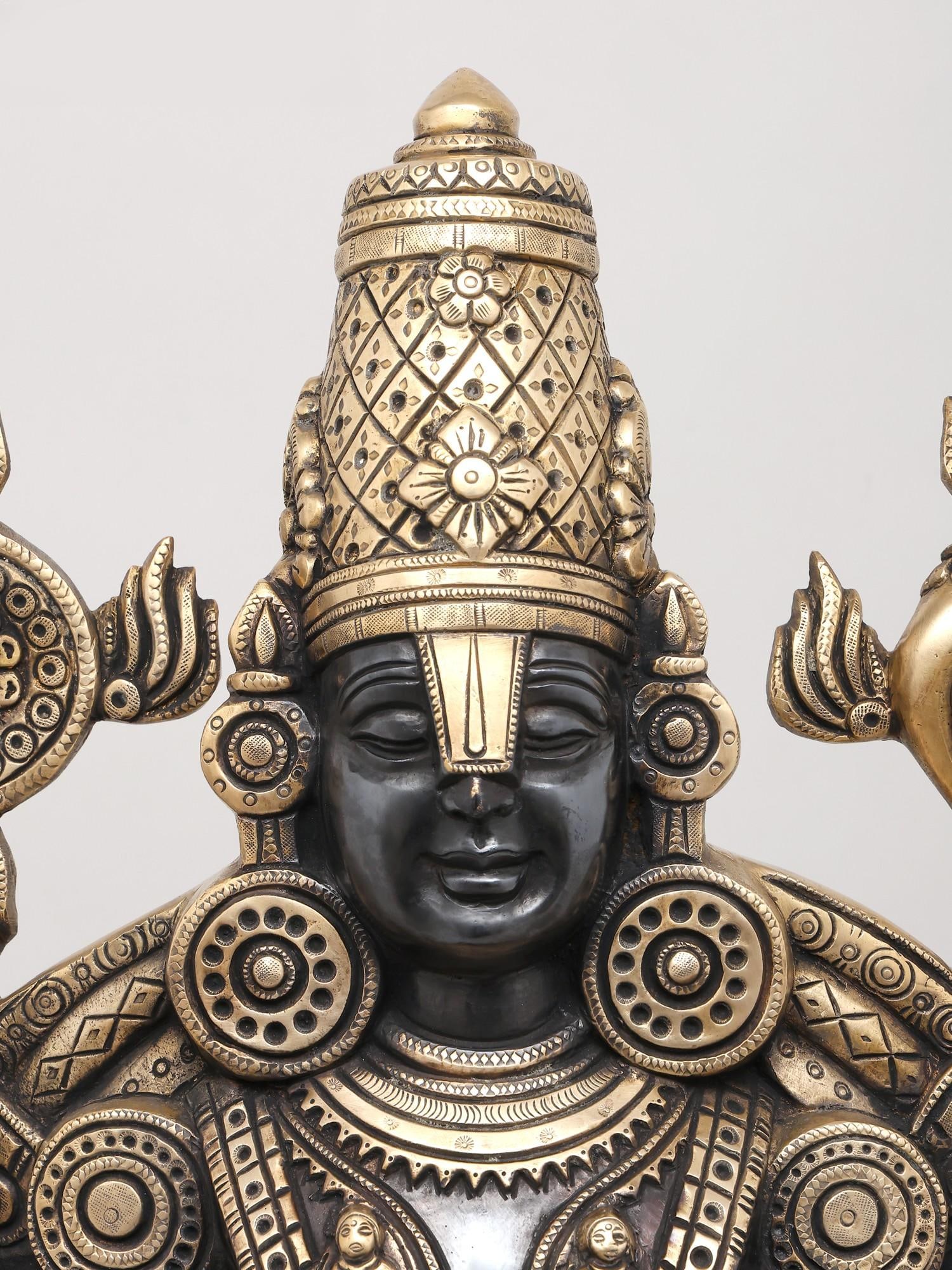 28" Tirupati Balaji (Venkateshvara) with Devi Lakshmi | Brass Statue - 2