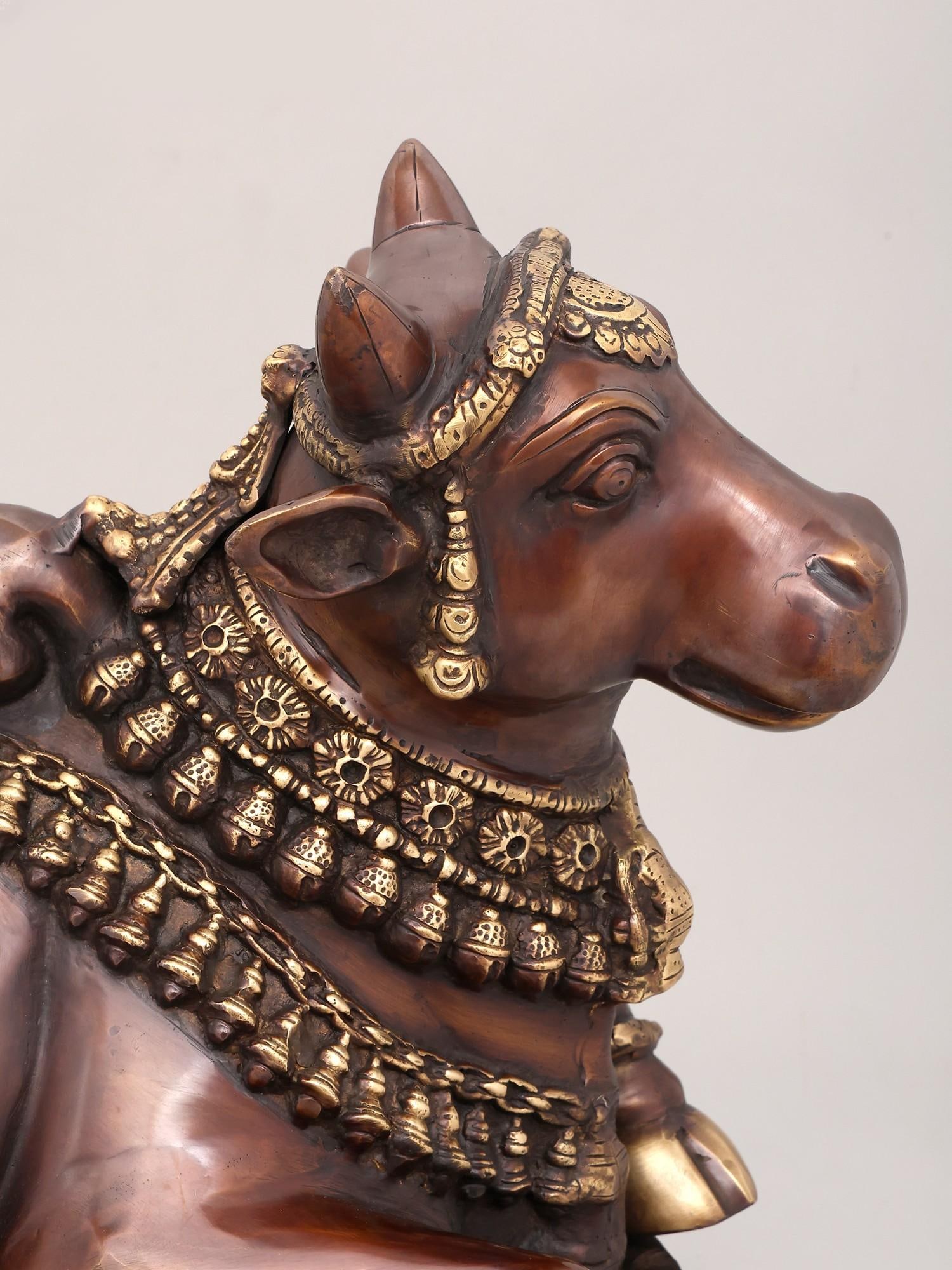 22" Decorated Nandi Statue in Brass | Vahana of Lord Shiva | Brass Statue - 2