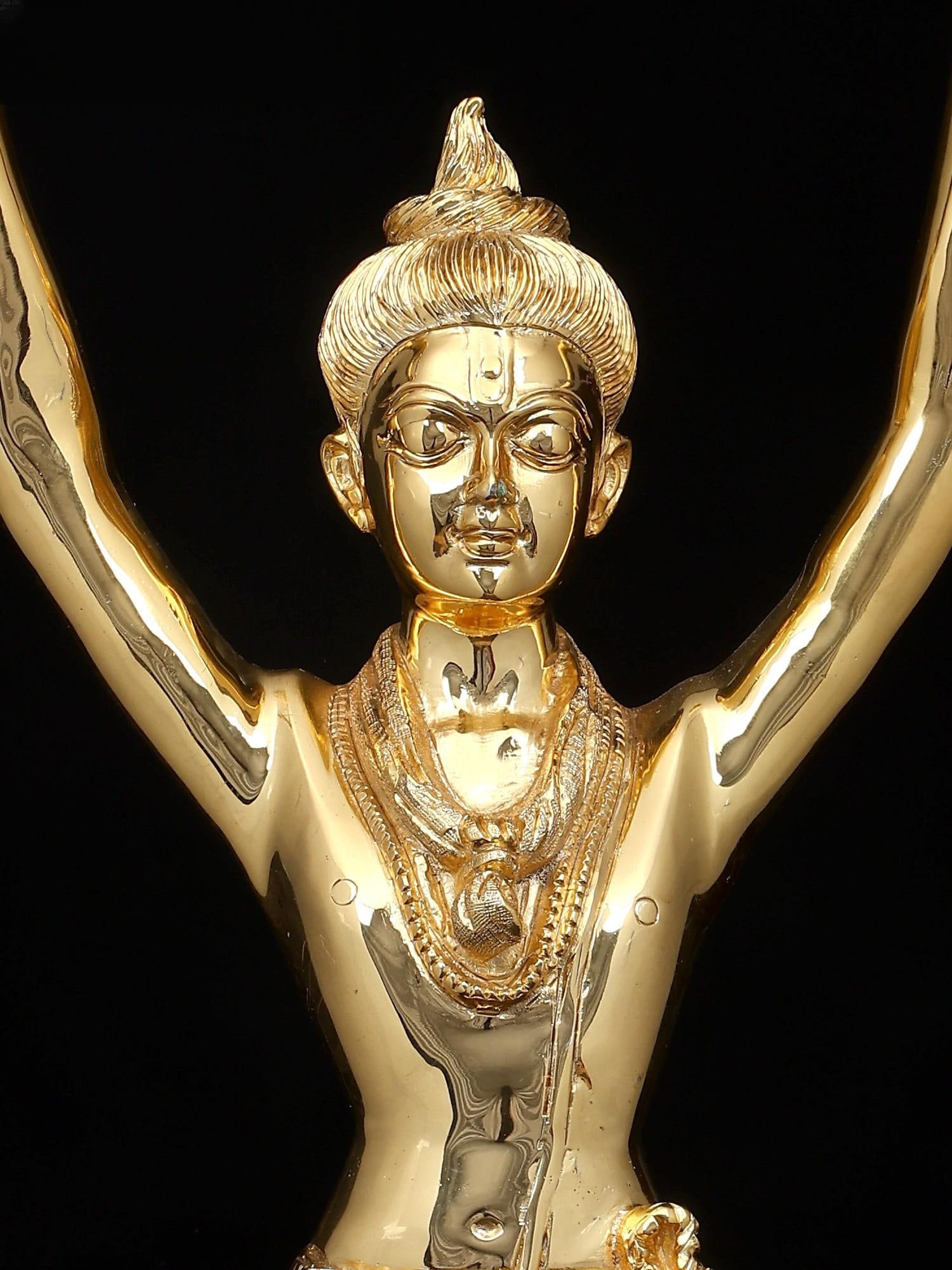 26" Swaminarayan (Sahajanand Swami) Idol in Graceful Pose | Brass Statue with Gold Finish - 2