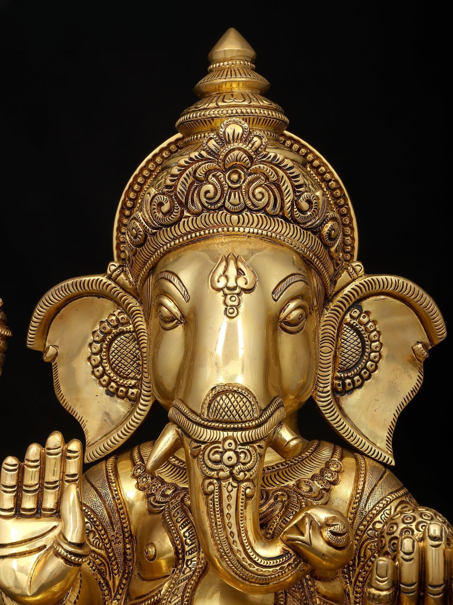 18" Four Armed Blessing Lord Ganesha | Brass Idol - 2