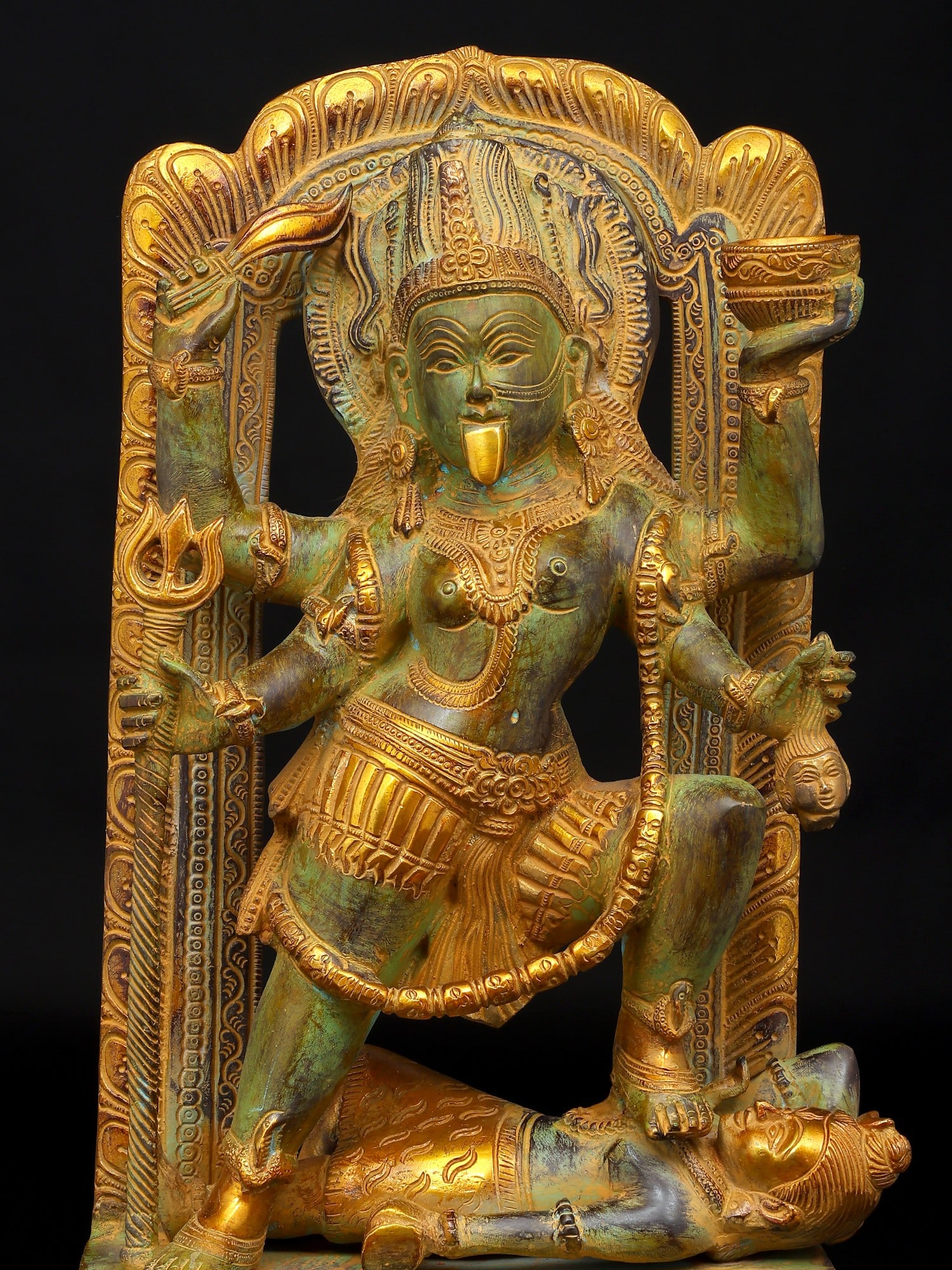17" The Fearless Destroyer - Goddess Kali Standing on Lord Shiva | Brass Statue - 2
