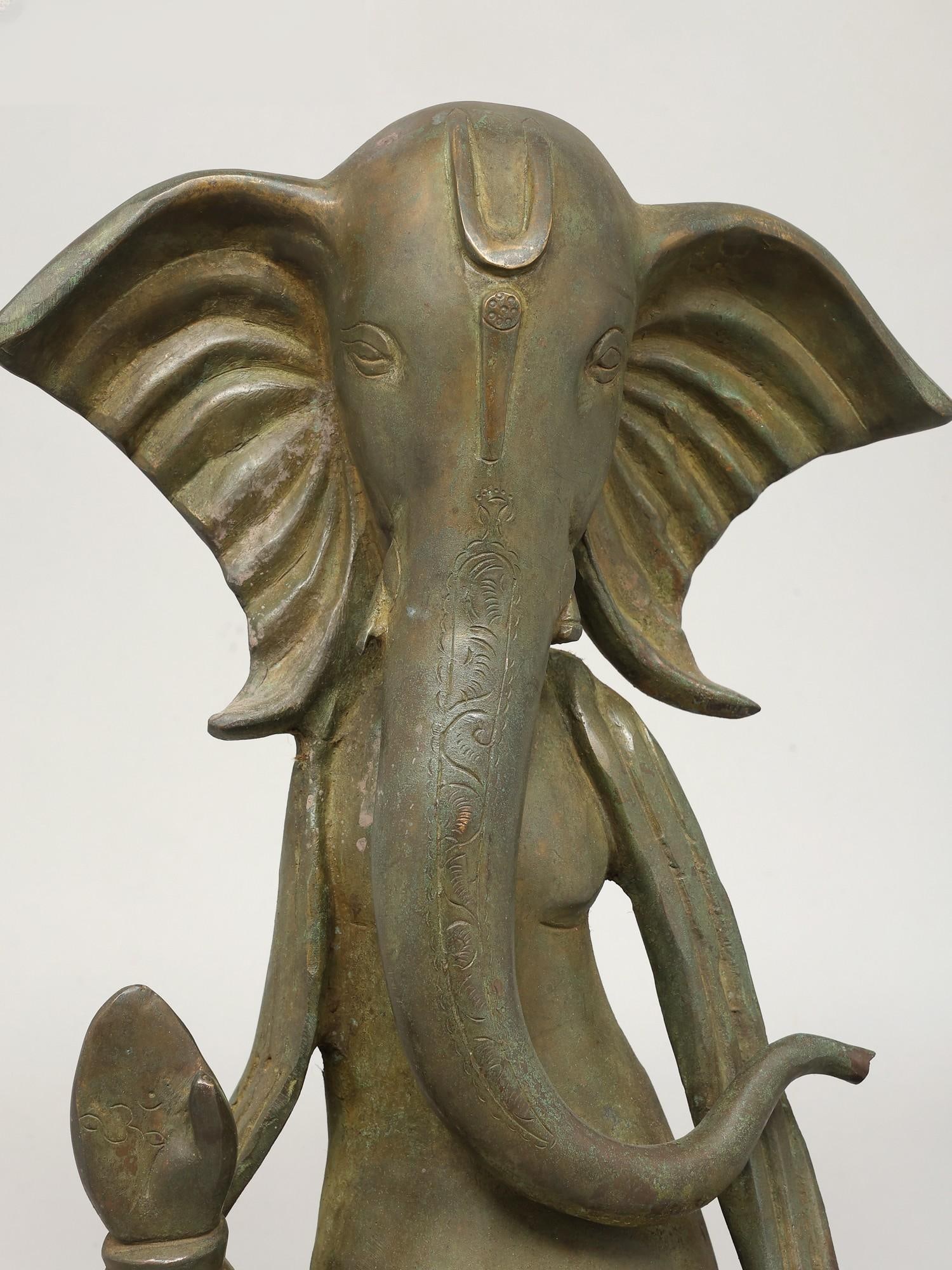 15" Modern Ganesha in Blessing Gesture | Brass Statue - 2