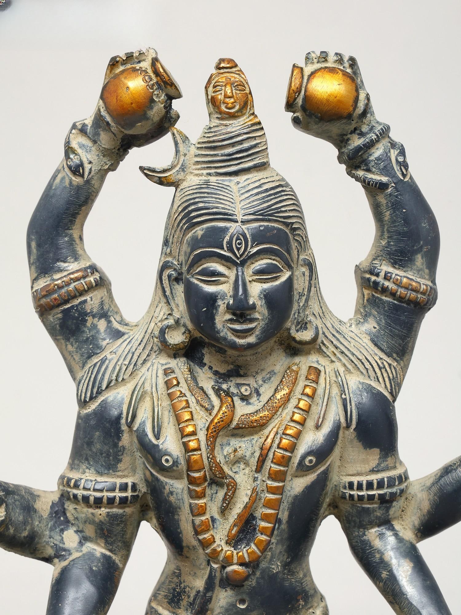 10" Six Armed Mahamrityunjaya Mahadev | Brass Statue - 2
