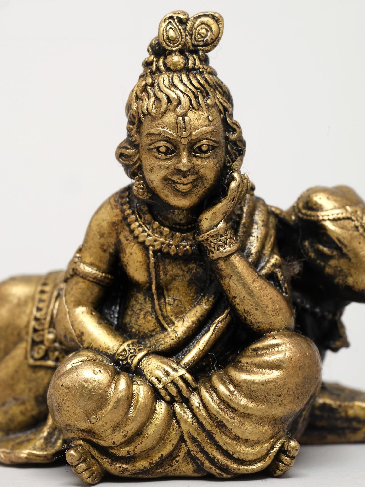2" Small Superfine Bal Krishna with Calf - Divine Innocence | Ideal for Puja - 2