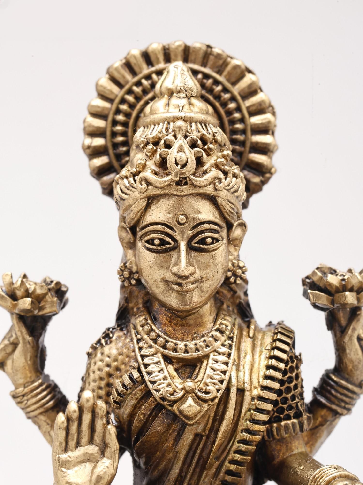 Small Superfine Dhanlakshmi on Lotus - Goddess of Wealth & Prosperity | Ideal for Puja - 2