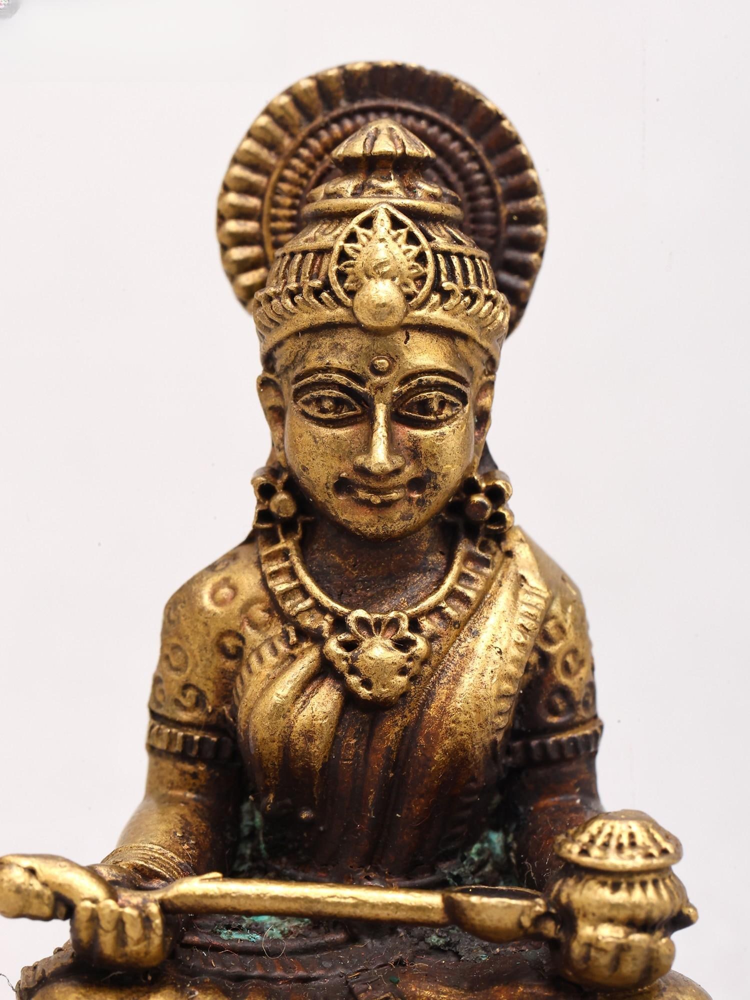 2" Small Superfine Goddess Annapurna with Pot and Ladle - Bestower of Food & Prosperity | Ideal for - 2