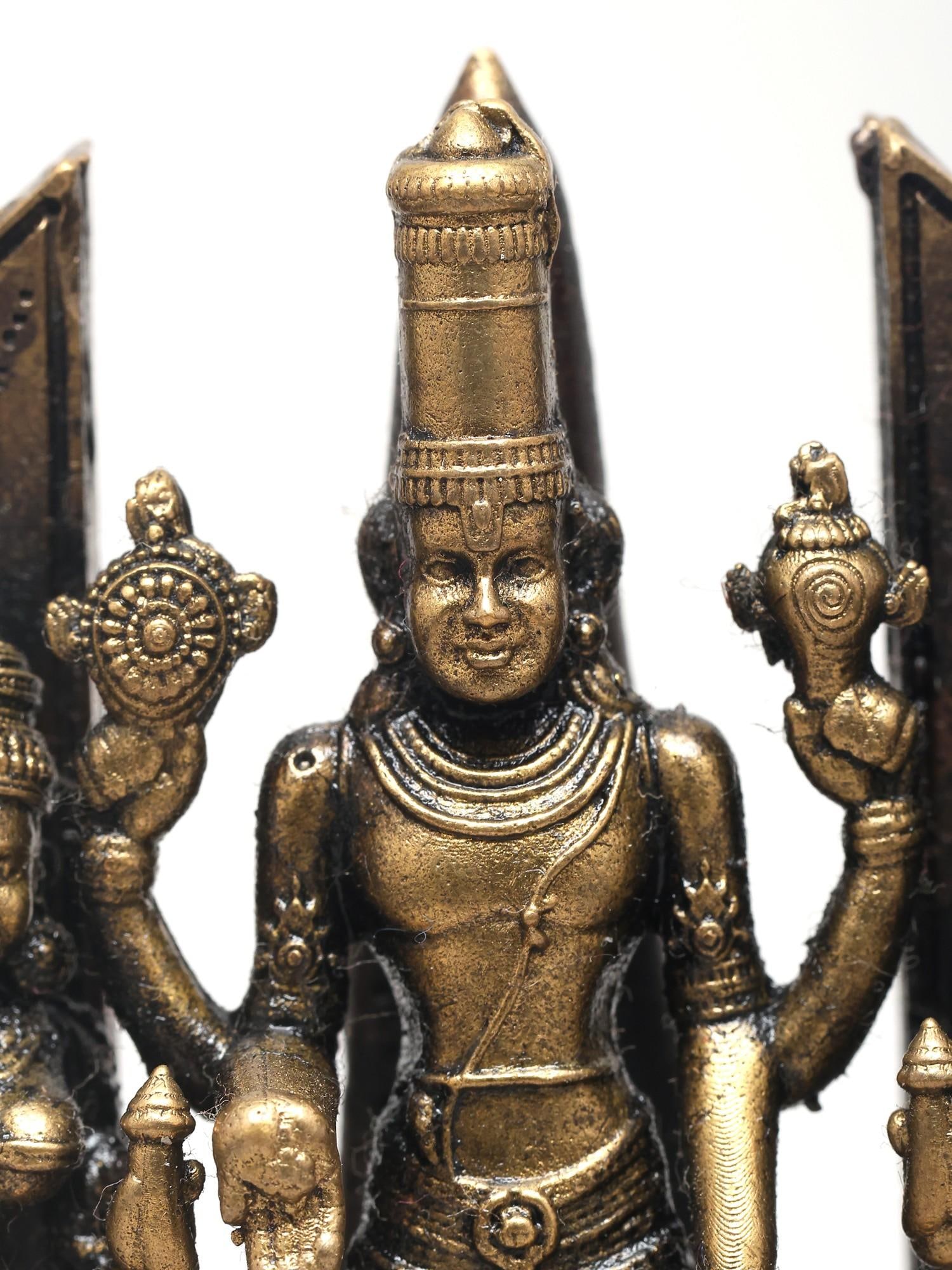 3" Small Superfine Lord Perumal (Vishnu) with Bhudevi and Sridevi | Ideal for Puja - 2