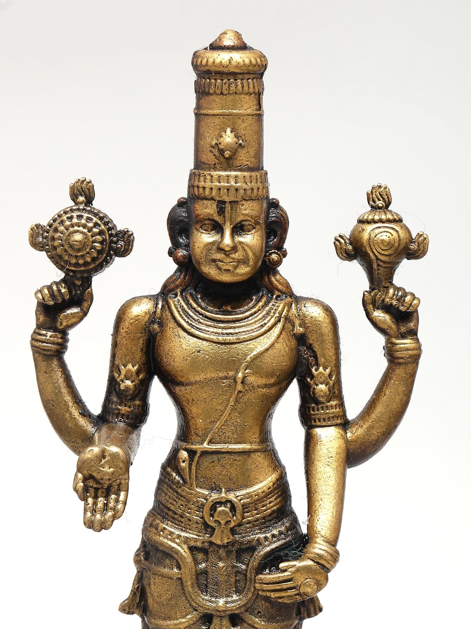 4" Small Superfine Standing Lord Vishnu with Four Arms | Ideal for Puja - 2