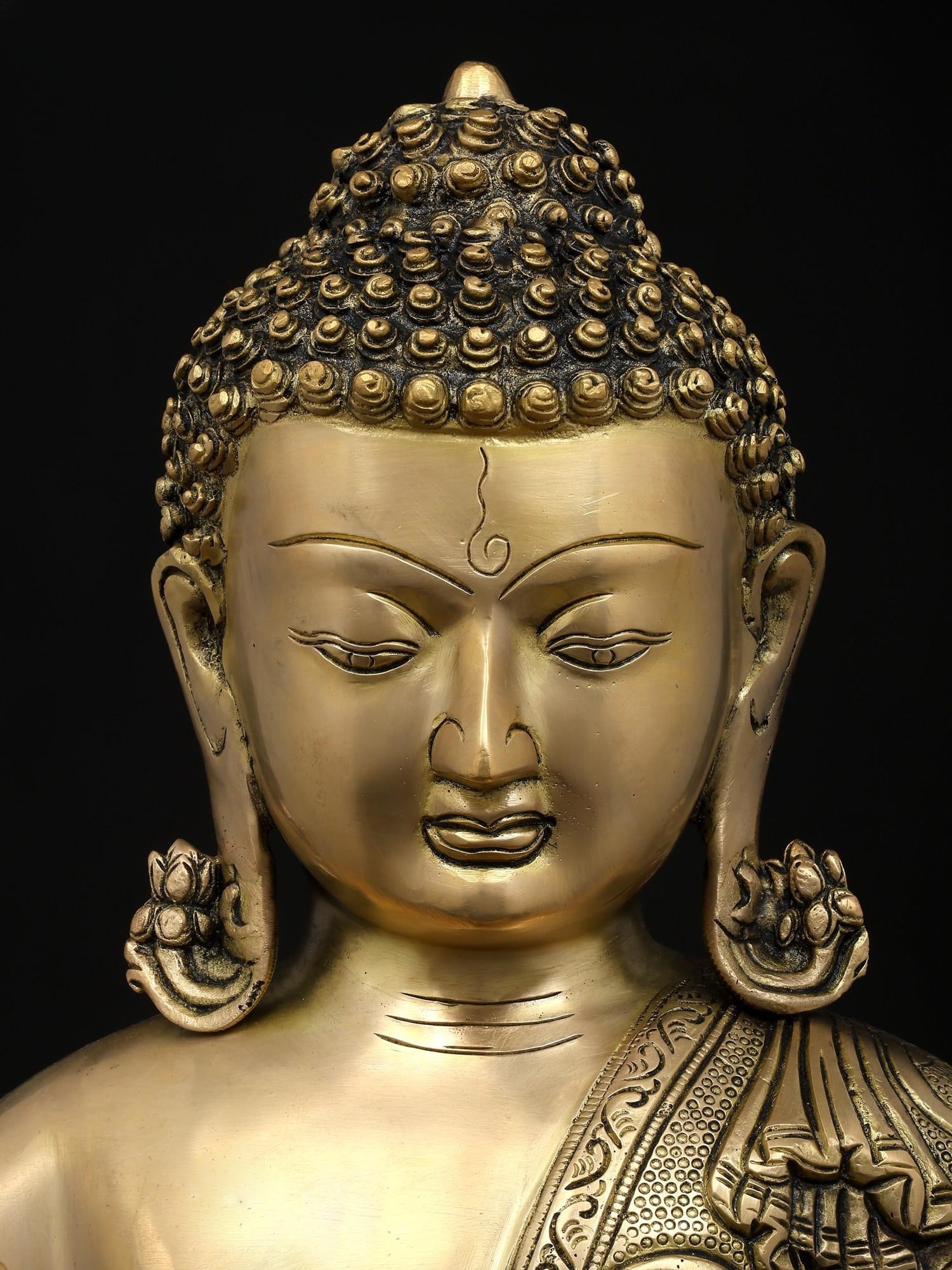 16" Lord Buddha Seated in Vitark Mudra | Brass Statue - 2