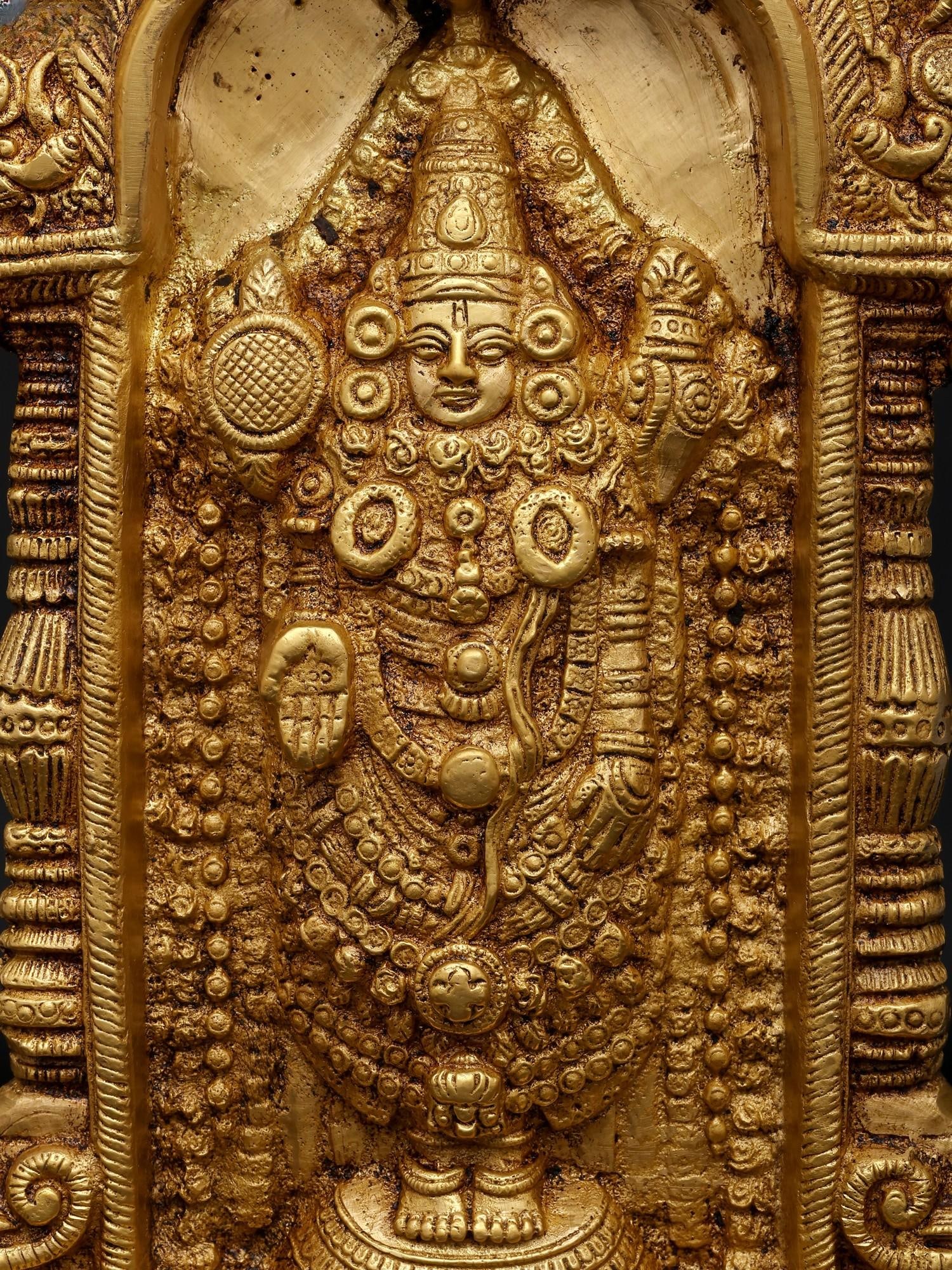 10" Tirupati Balaji (Venkateshvara) with Kirtimukha Arch | Brass Statue - 2