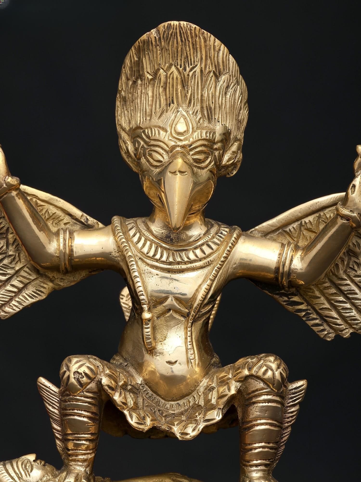 9" Garuda Subduing The Demon | Brass Statue - 2