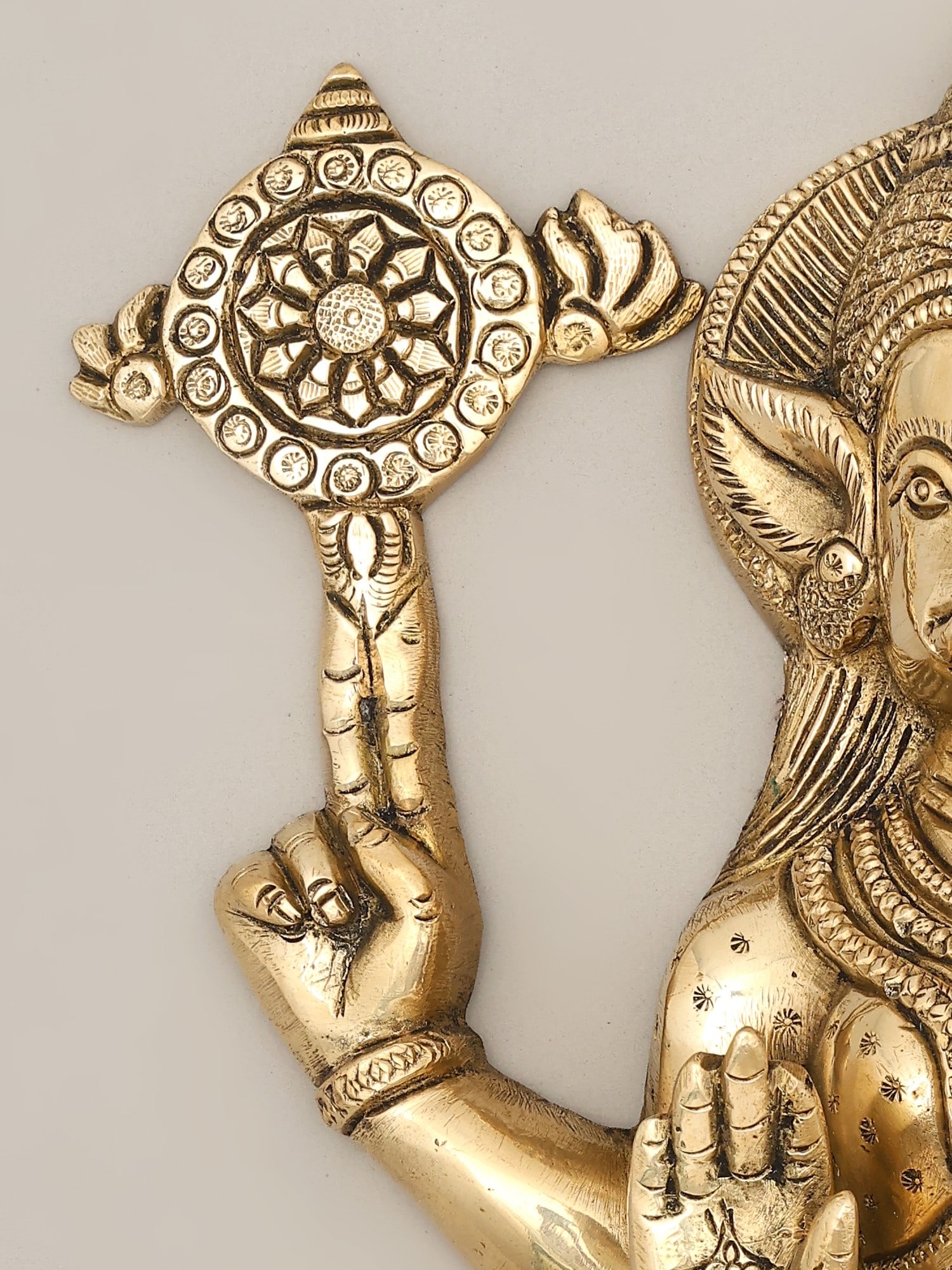 12" Four Armed Blessing Goddess Varahi | Brass Statue | Wall Hanging - 2