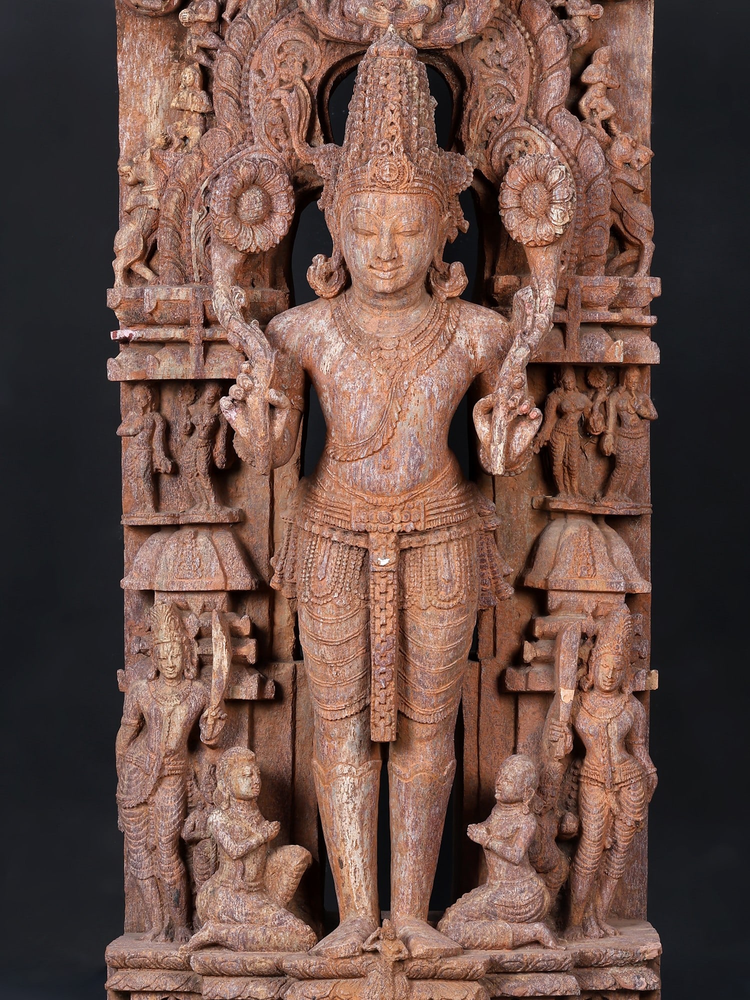50" Large Standing Lord Surya Narayan Holding Two Lotuses | Khondalite Stone Sculpture | Made In - 2