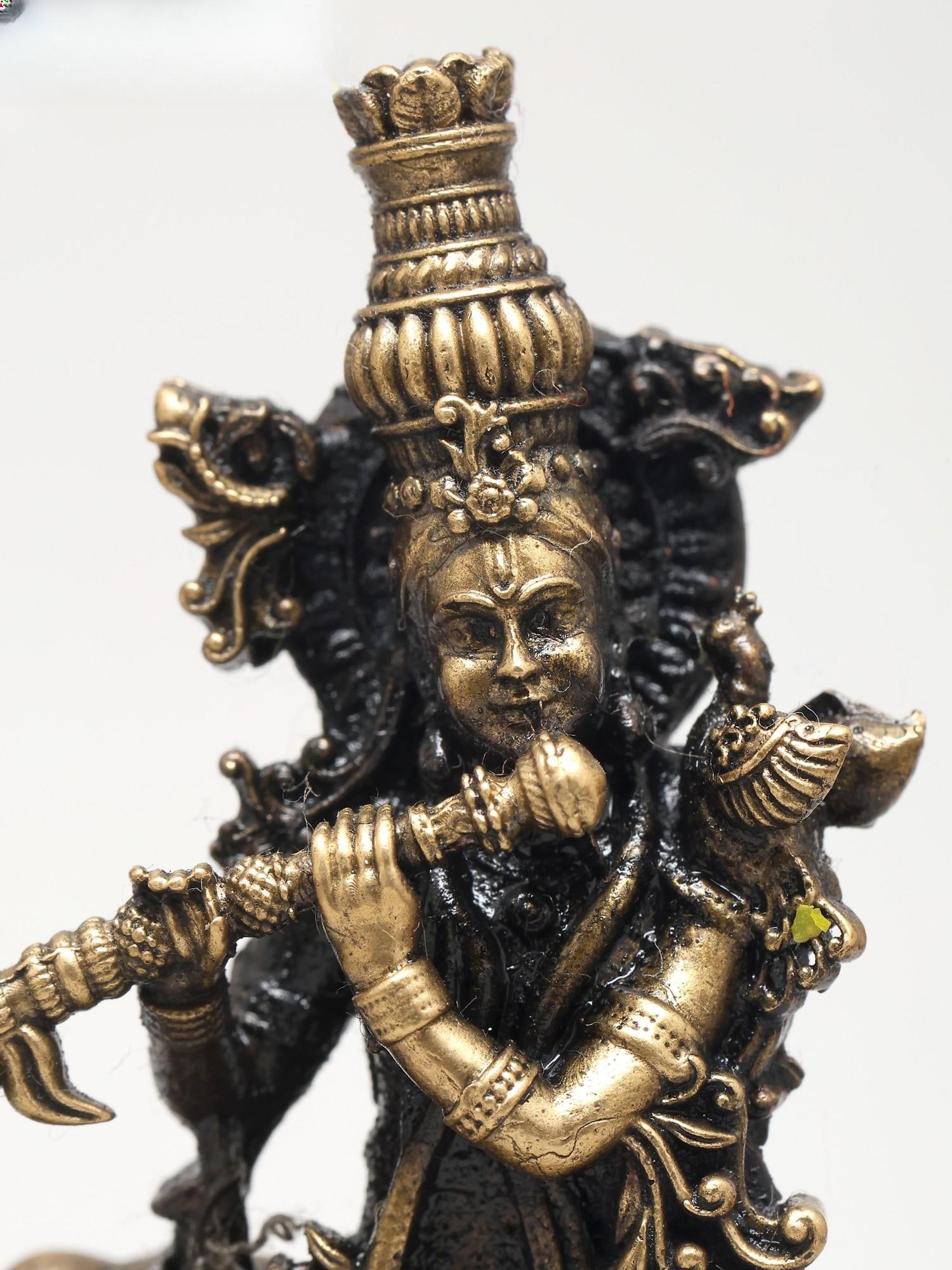 3" Small Superfine Lord Krishna Playing Flute with Divine Cow | Ideal for Puja - 2