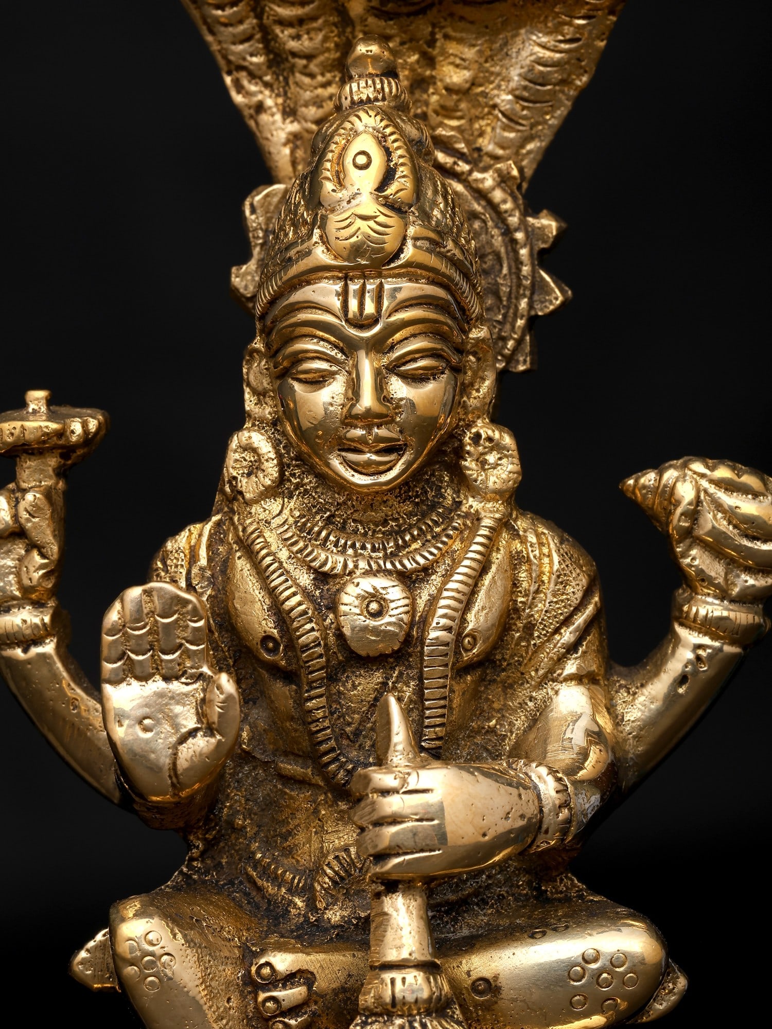 5" Small Sitting Lord Vishnu with Protected Sheshnag | Brass Statue - 2