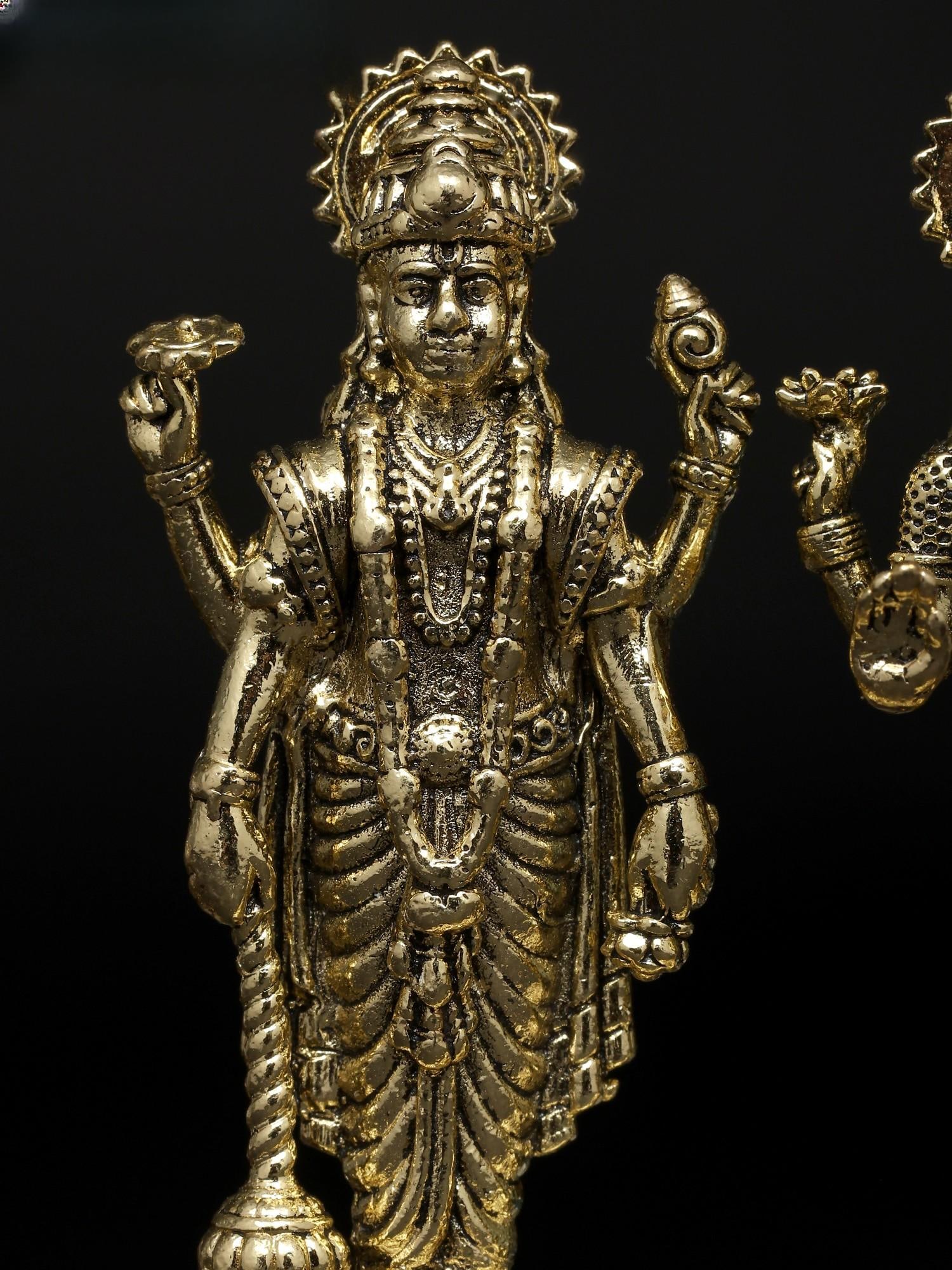 2" Small Superfine Standing Lakshmi Narayan (Vishnu Lakshmi) | Brass Statue - 2