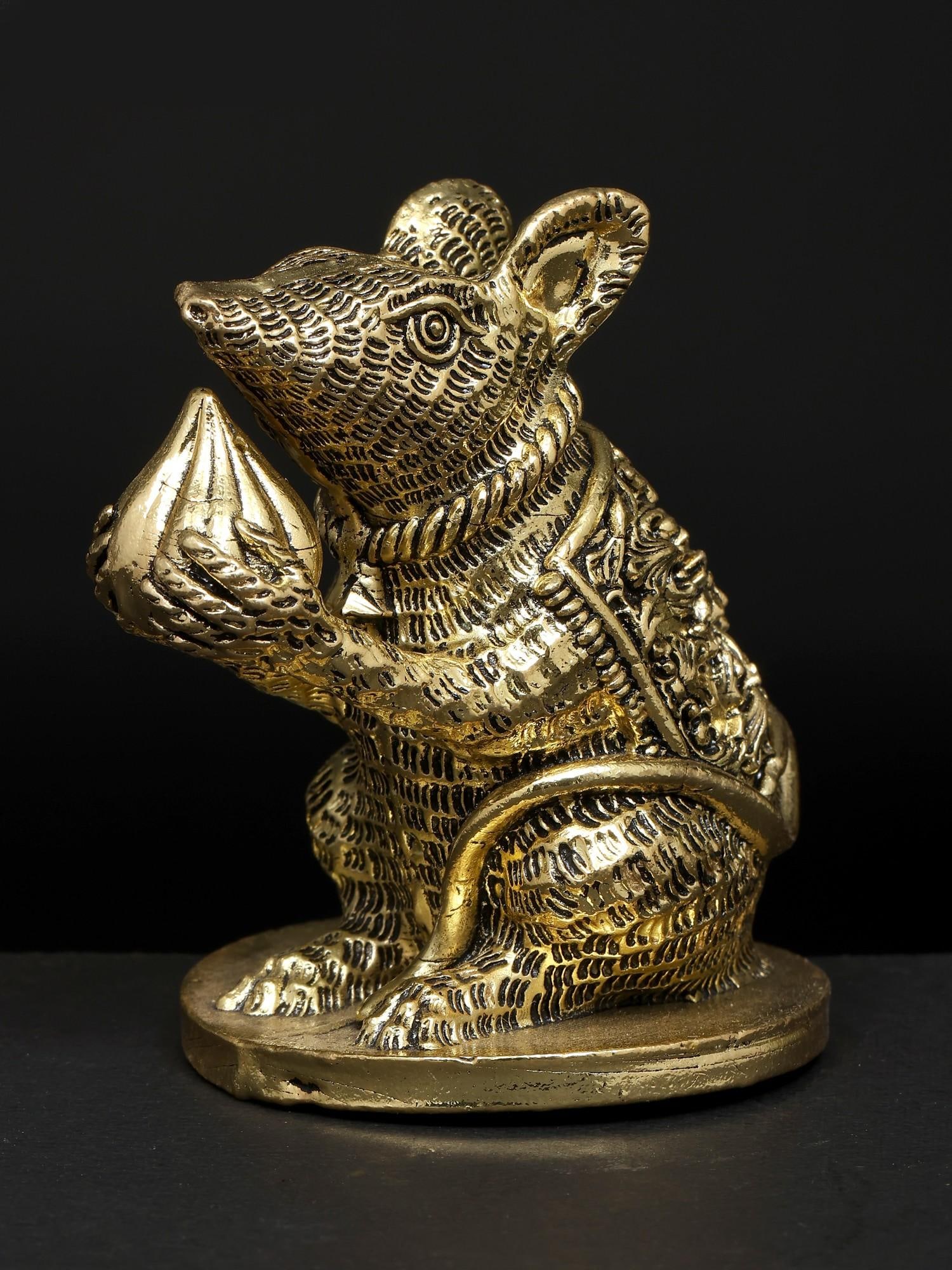 Lord Ganesha's Vahana Mushak with Modak | Brass Statue - 2