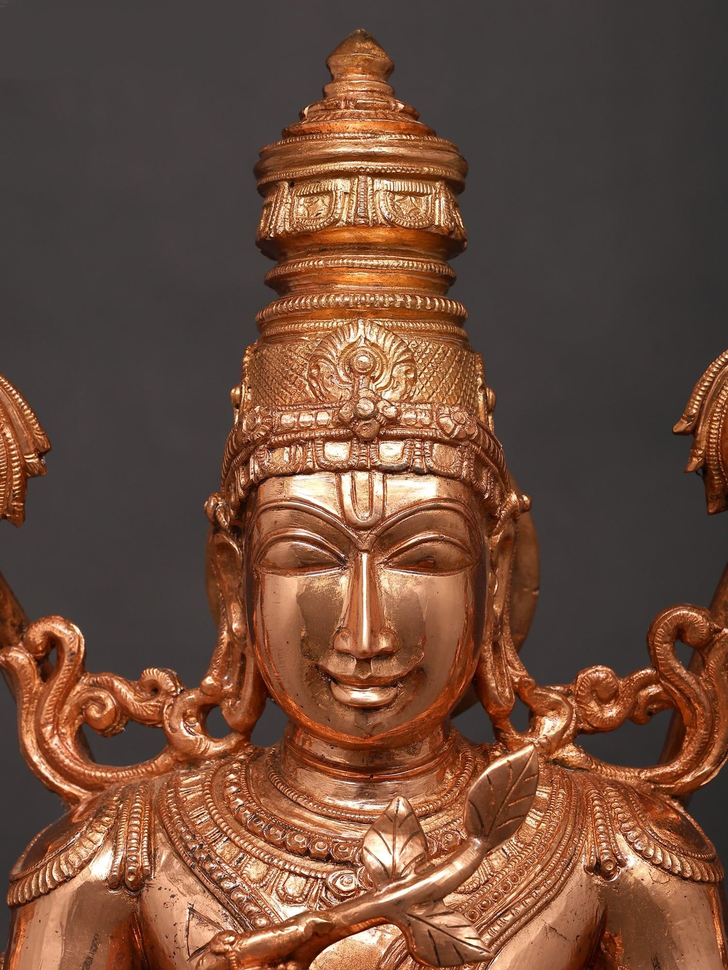 31" Large Lord Vishnu as Dhanvantari with Amrit Kalash: The Physician of The Devas | Solid Copper - 2