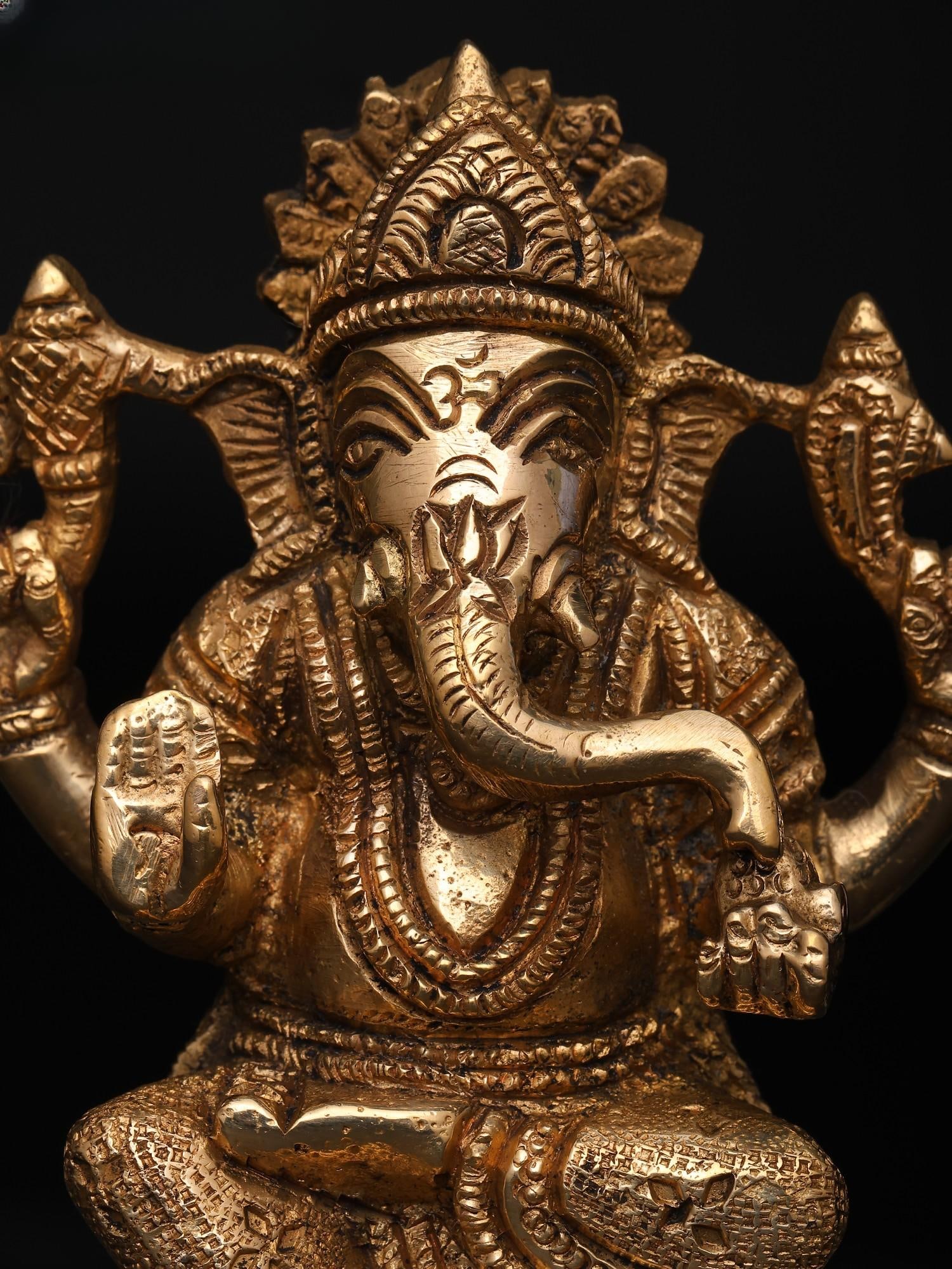 4" Small Lord Ganesha in Blessing Gesture | Brass Statue - 2
